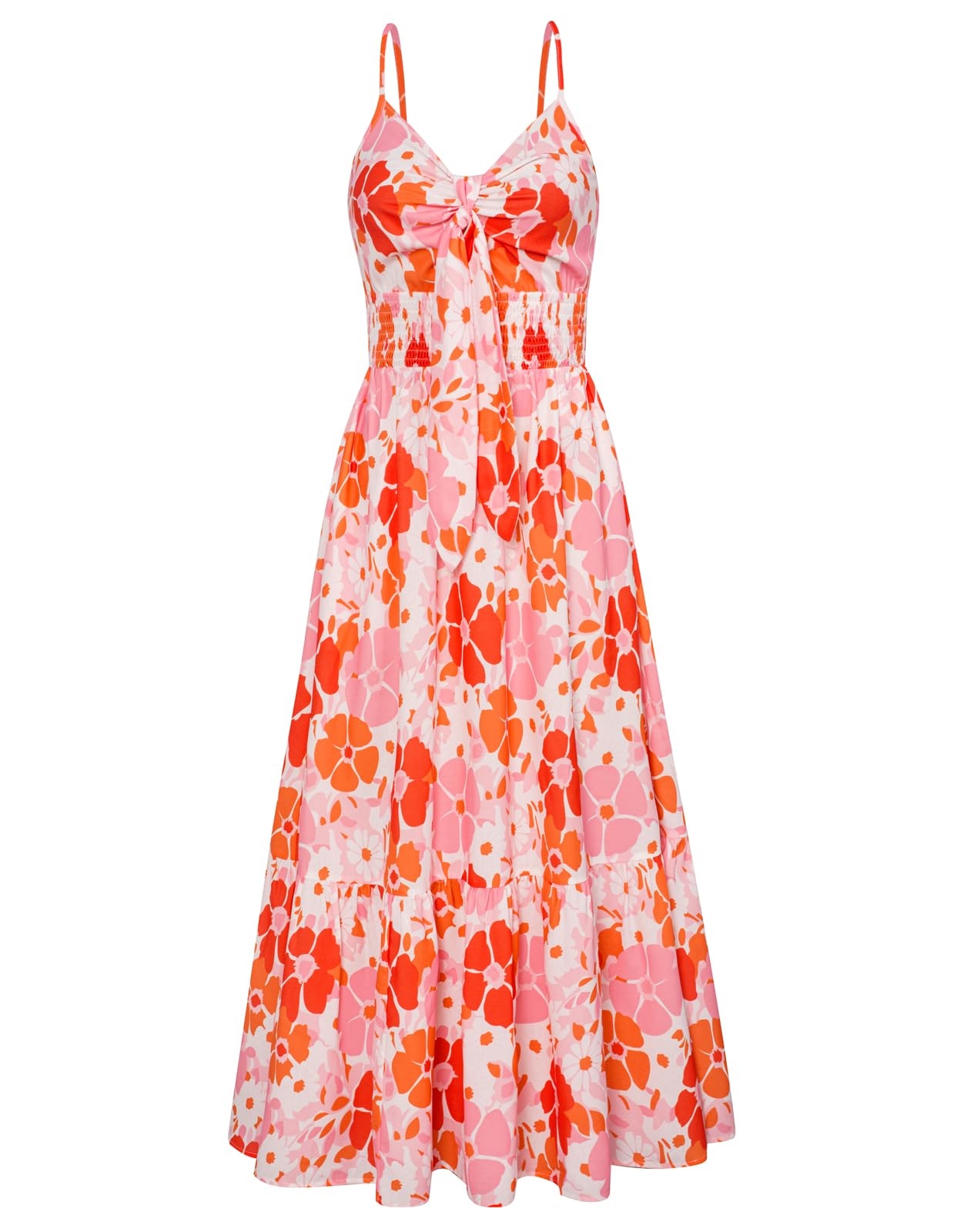 GRACE KARIN Women's 2025 Summer Maxi Dress Floral Tie Front Spaghetti Strap Casual Boho Beach Flowy Sundress with Pockets