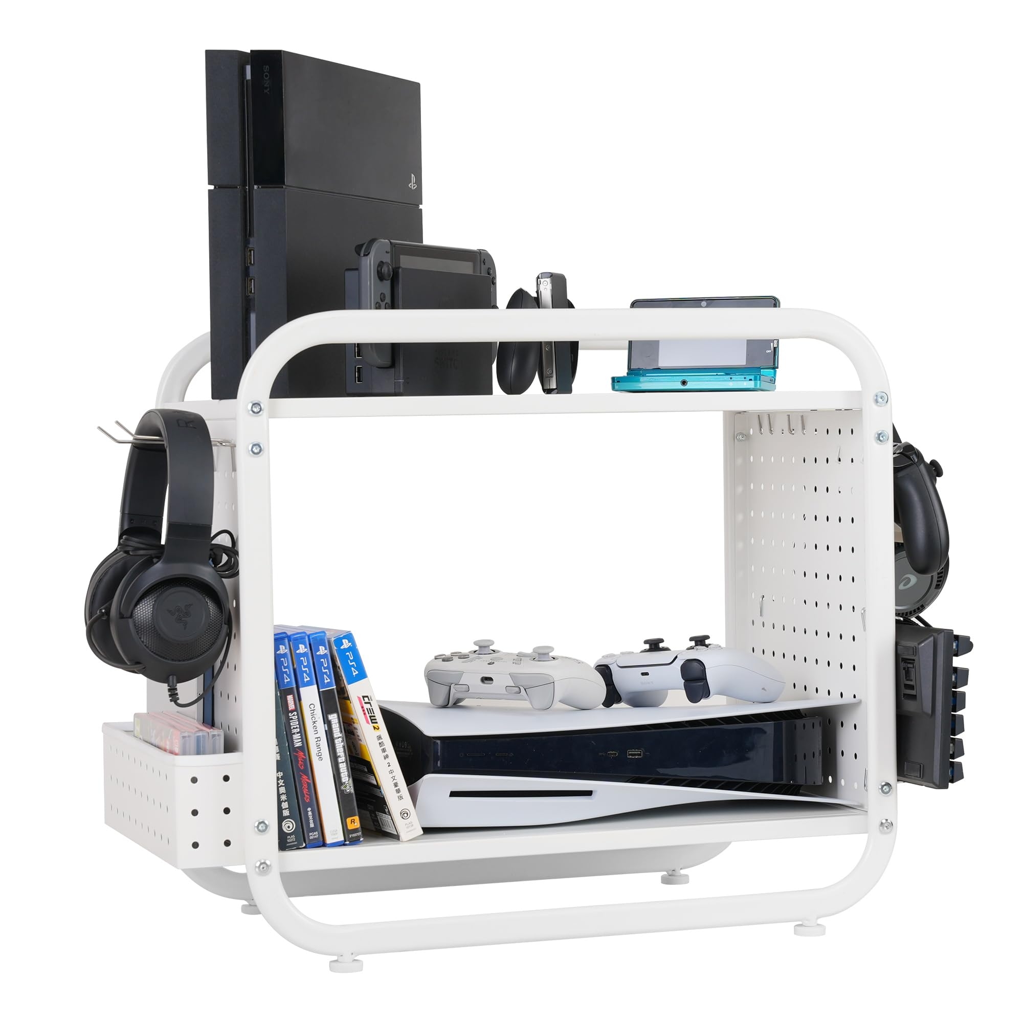 PLKOW Compact Video Game Storage Organizer, Xbox Stand Organizer for Consoles, Controllers, Headphones Xbox/PS5/PS4/Switch Accessories, Video Game Storage Rack, Black - A Great Gift for Gamers (White)