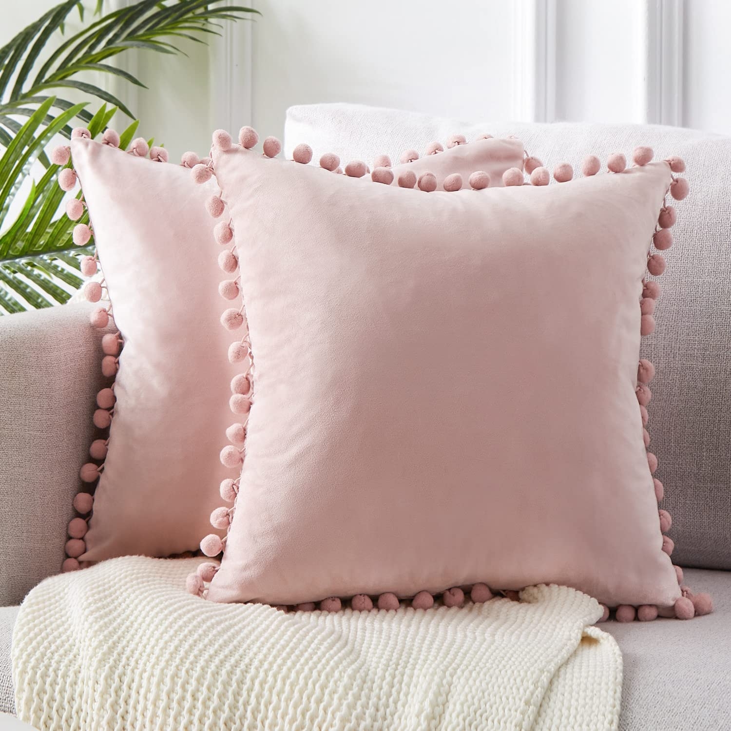 Top Finel Blush Pink 26x26 Euro Pillow Shams Set of 2 Decorative Throw Pillow Covers for Bed, Soft Velvet Couch Pillow Covers with for Bedroom, Spring Cute Aesthetic Home Decor