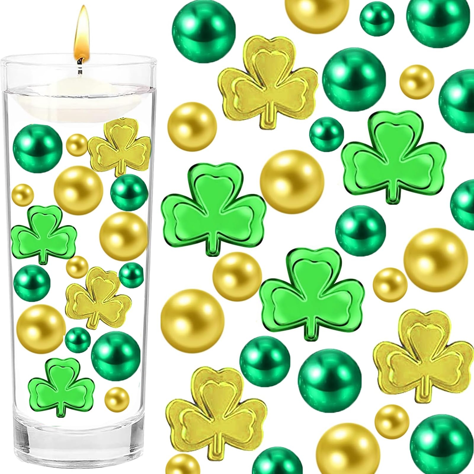 76 Pieces St. Patrick's Vases Filler Shamrocks Ornament for Vases Filler for Vases Centerpiece for St. Patrick's Festival Party Table Decor