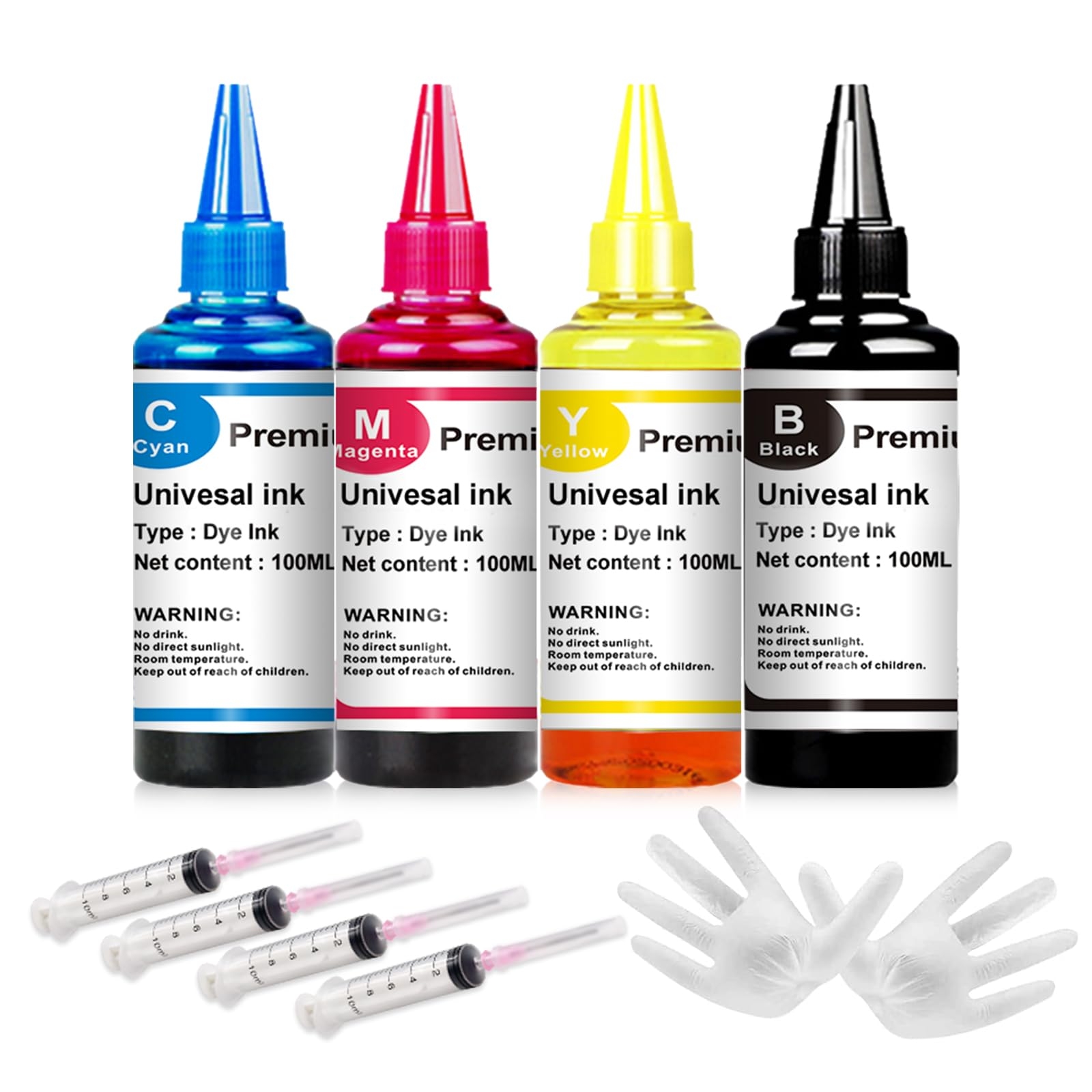 Universal Ink Refills Kit Dye Ink Refill Kit Compatible for HP Canon Epn Brother Samsung Dell Kodak Inkjet Printers Compatible Cartridges Refillable Cartridge CISS CIS System 4 Color Set