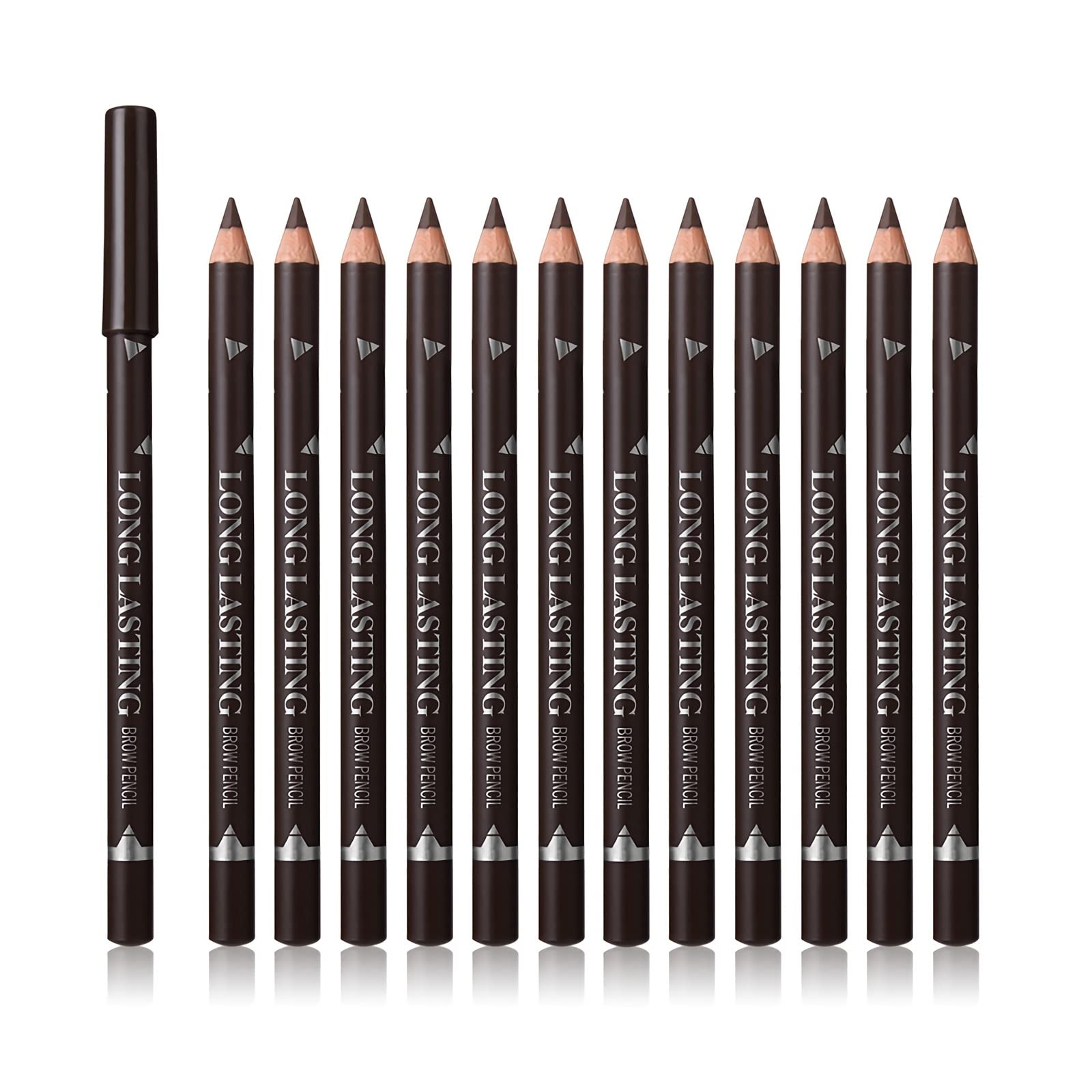 SUMEITANG 12 Pcs Dark Brown Eyebrow Pencils for Women, Multi-purpose Waterproof Eye Brow Pencil for Professionals & Beginners Eyeliner or Brow Marking and filling Create a Vibrant Eye Makeup Look