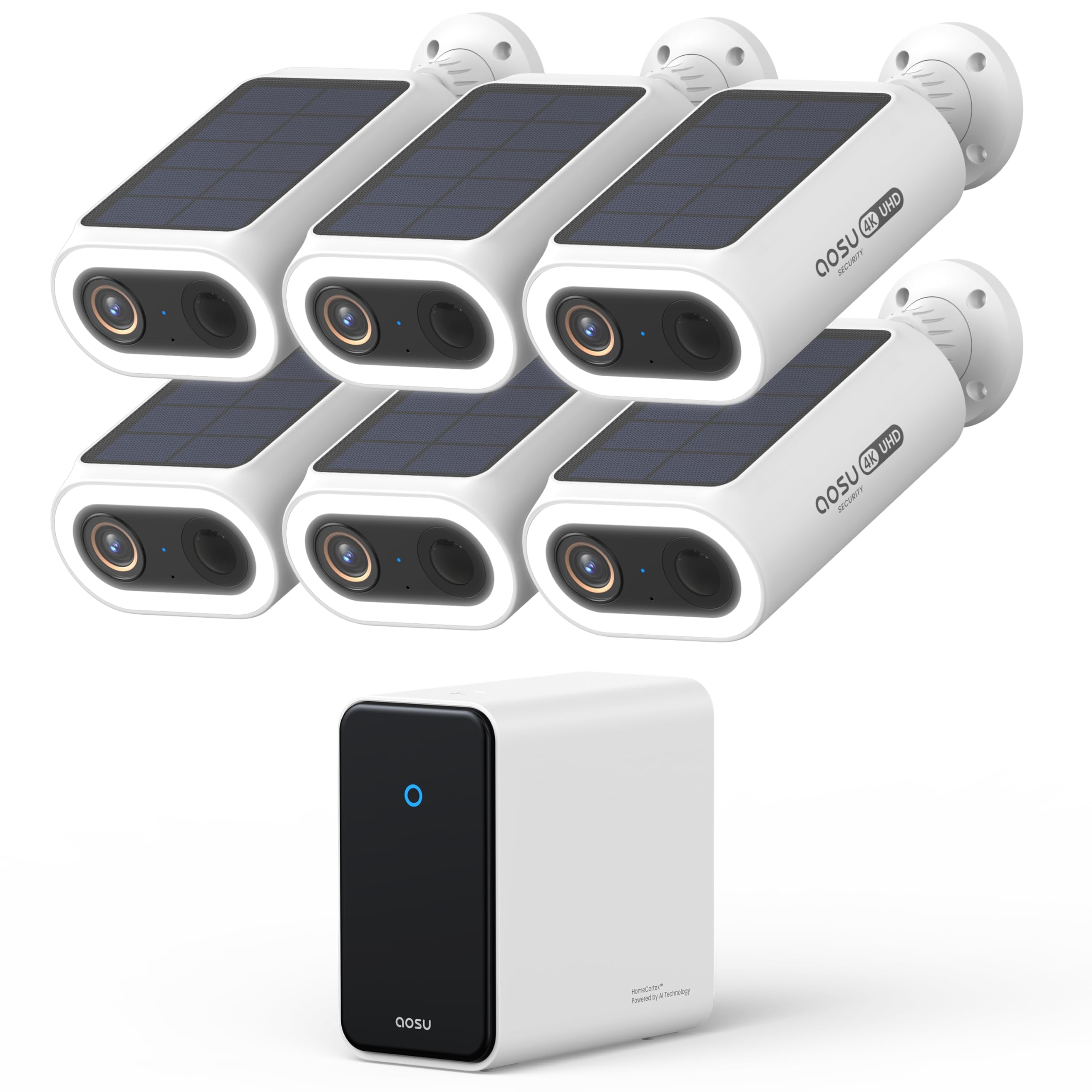 AOSU AI Security Cameras Wireless Outdoor, 6-Cam Kit, 4K Smart Home Security System with HomeCortex, AI Face Recognition & Behavior Detection, 16TB Expandable Local Storage, Integrated Solar Panel