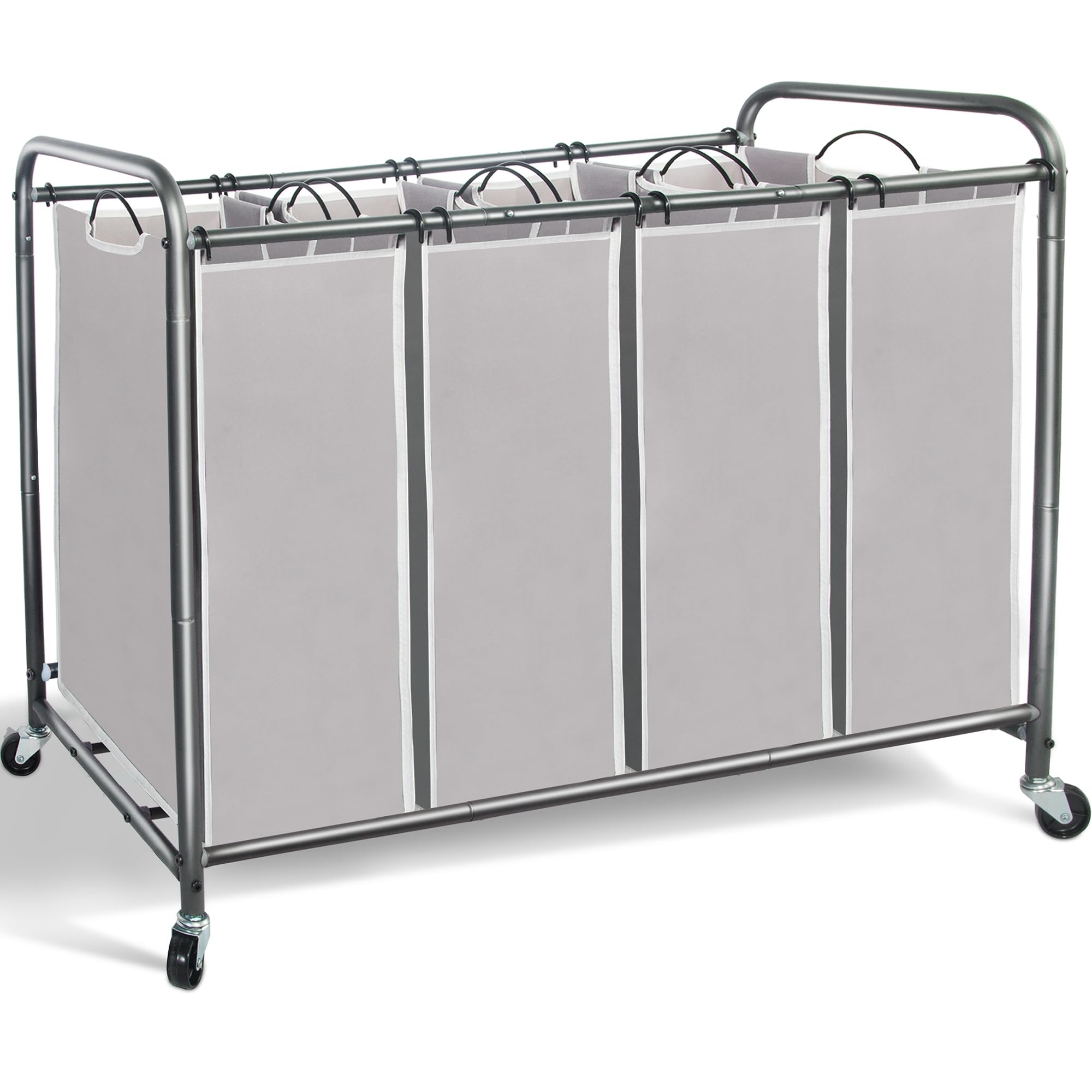 STORAGE MANIAC Laundry Sorter 4 Section, 47.8 Gal (181 L) Laundry Hamper with Wheels, Clothes Divider Basket Sorter, Clothes Separator Hamper Cart with Wheels and Removable Bags, Gray