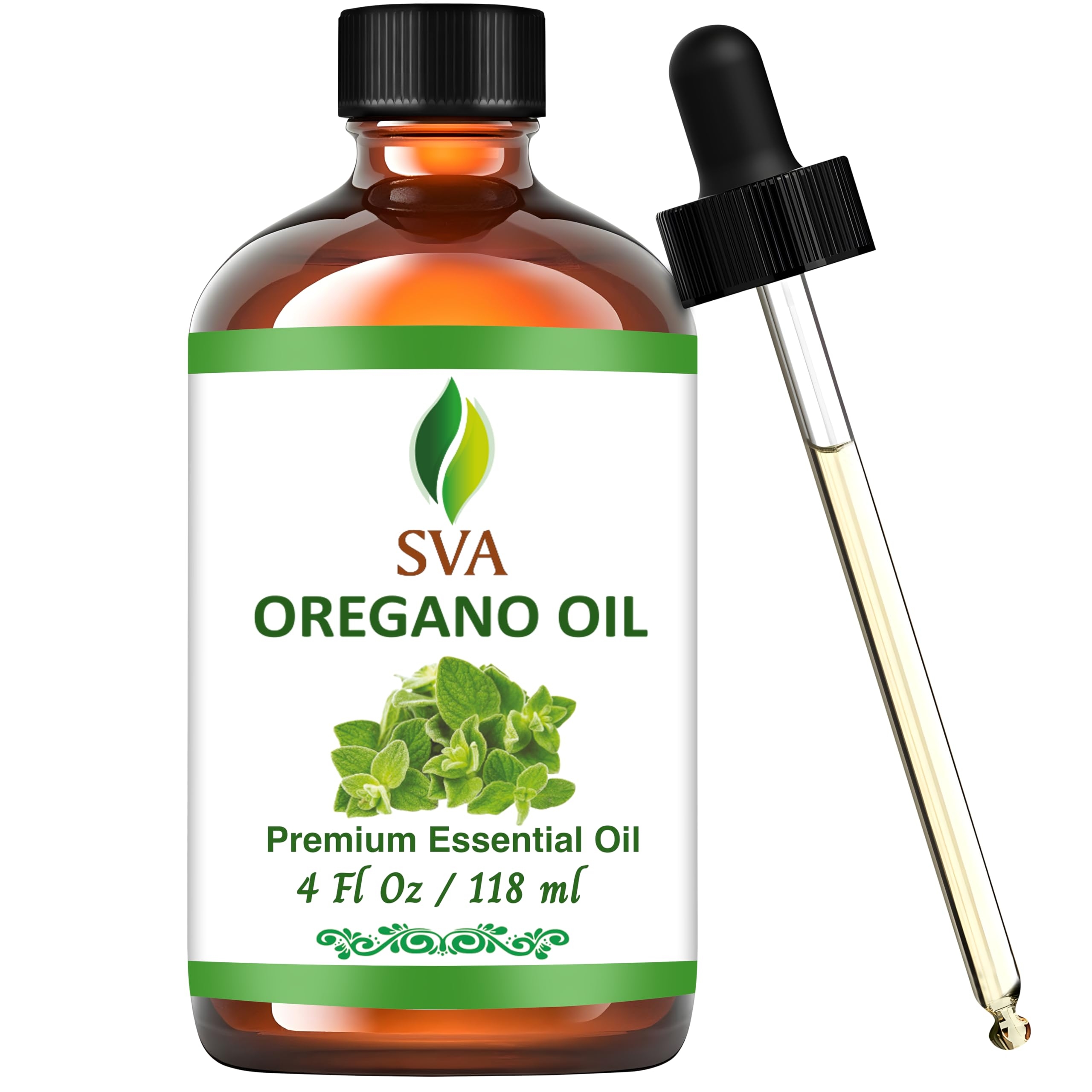 SVA Oregano Essential Oil – 4 Fl Oz – 100% Natural Oregano Oil - for Diffuser, Hair Care, Face, Skin Care, Aromatherapy, Scalp and Body Massage, Soap and Candle Making – with Dropper