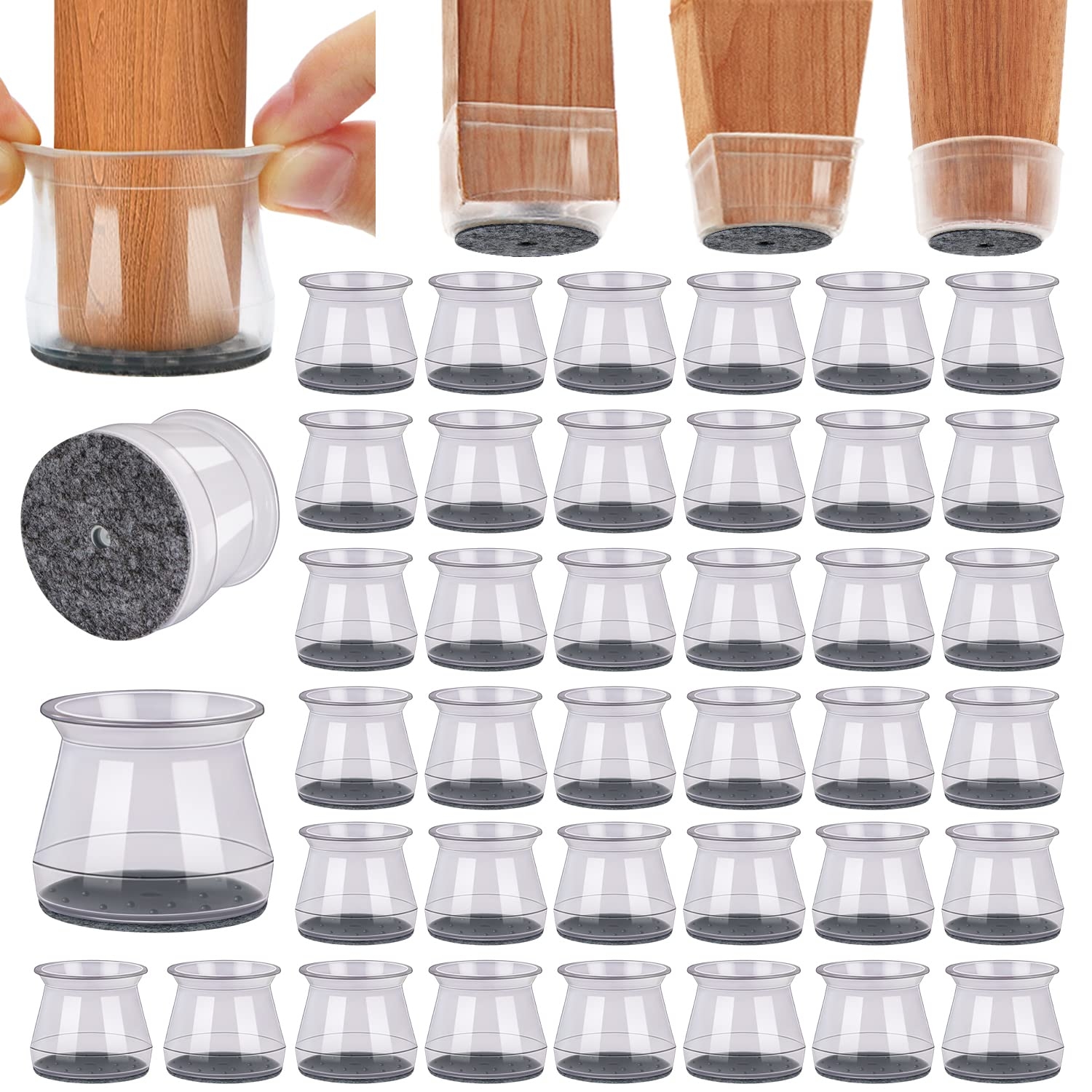 BUMACO 40Pcs Chair Leg Floor Protectors Chair Leg Protectors for Hardwood Floors Silicone Pads Covers to Protect Floors (Universal L Clear Fit 1-5/16"~2")