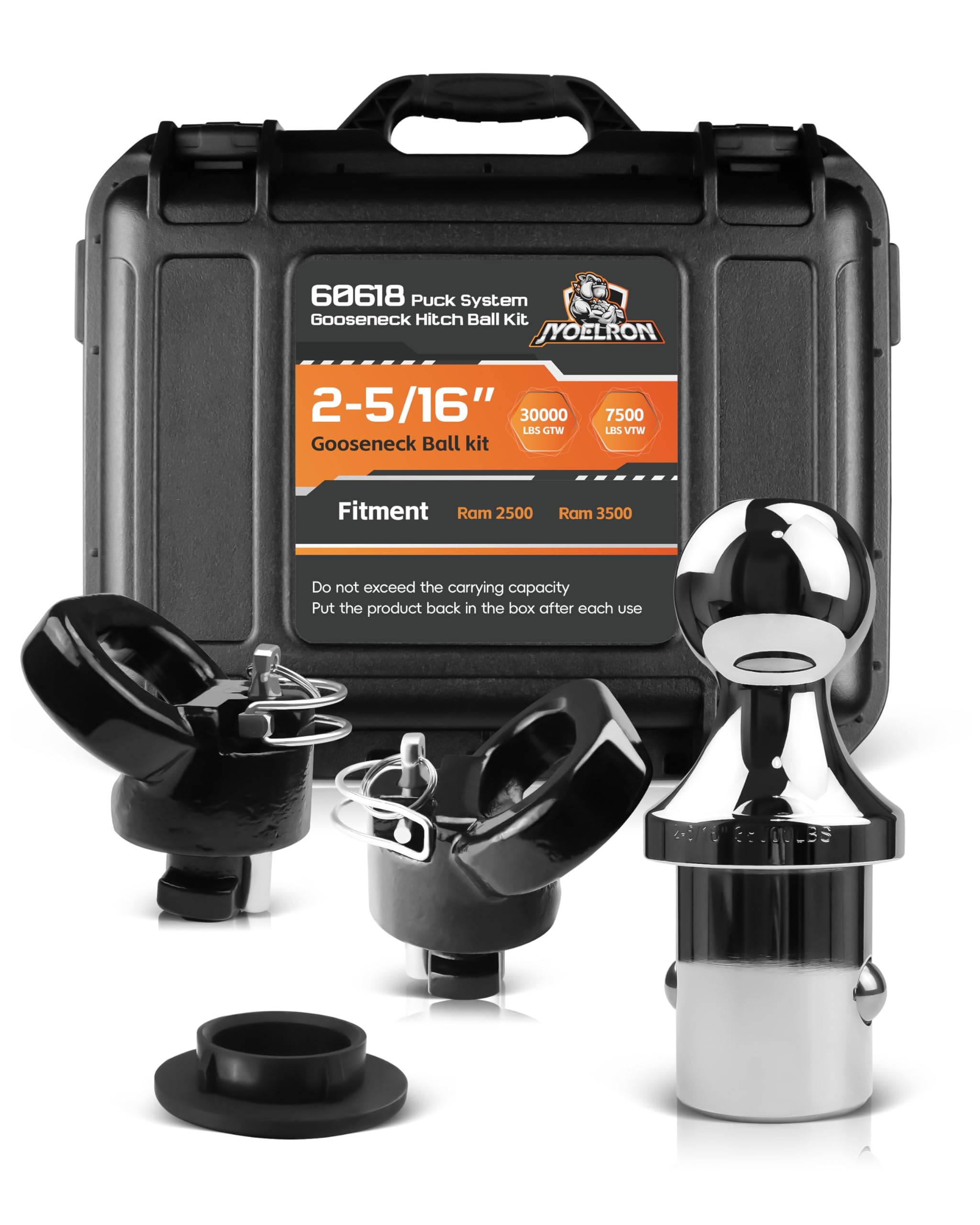 Jyoelron 60618 Puck System Gooseneck Ball Hitch Kit with Box, Fit for 2013-2025 RAM 2500 3500, 2-5/16“ Gooseneck Ball for Truck Bed with 2 Safety Chain Anchors, 30000 lbs GTW/7500 lbs VTW
