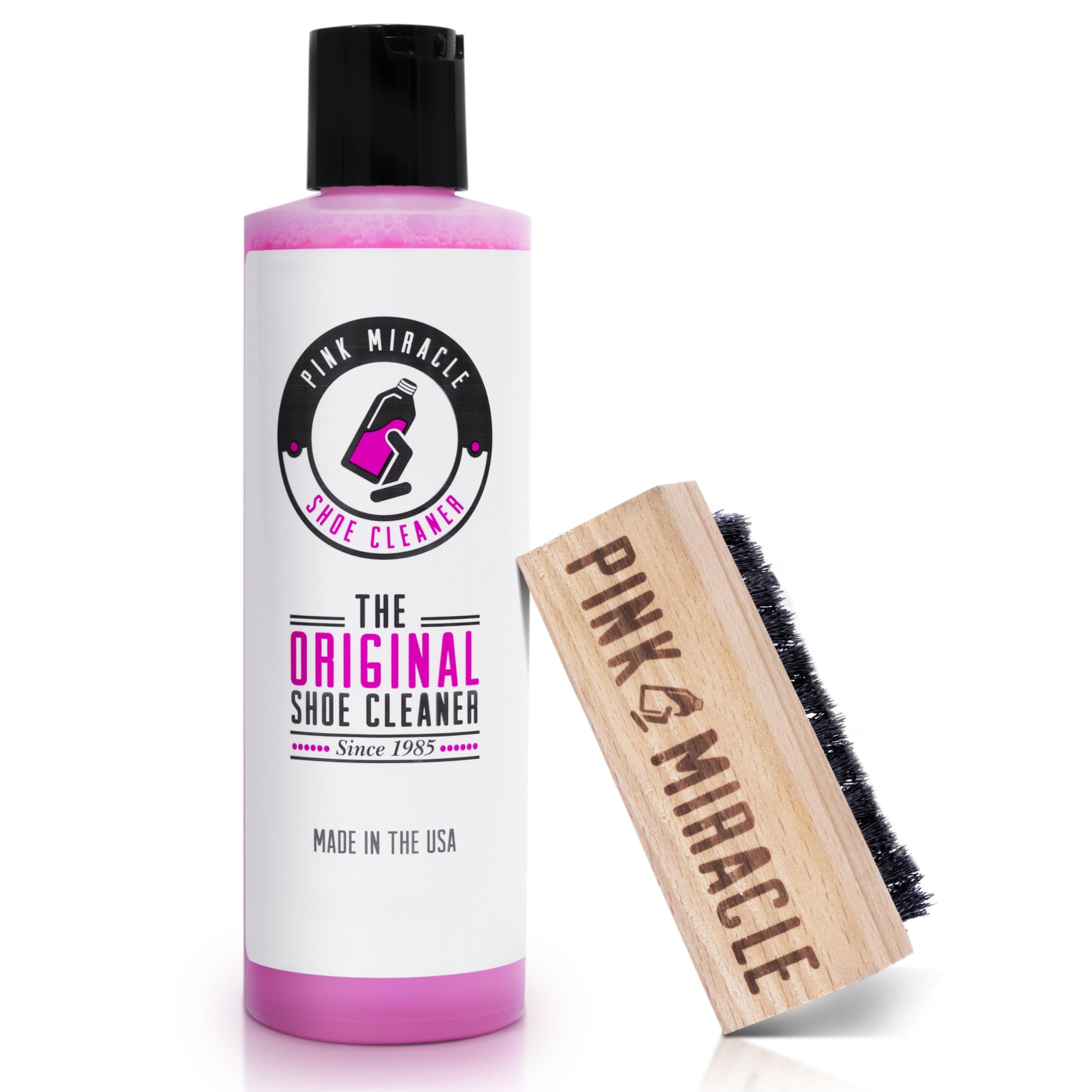 Pink Miracle Shoe Cleaner Kit with Bottle and Brush For Fabric Cleaner For Leather, Whites, Suede and Nubuck Sneakers