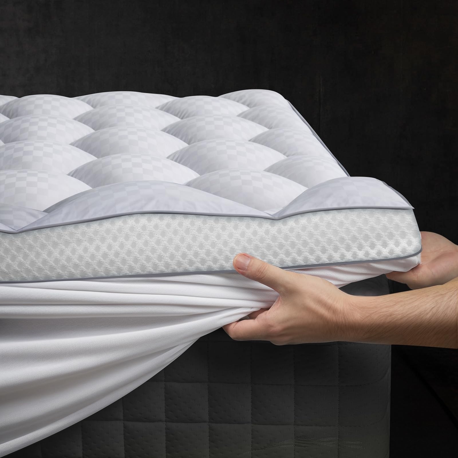 3 Inch Ultra-Fluffy Memory Foam Mattress Topper King for Back Pain, Extra Soft Pillow Top King Mattress Topper with 4X Support, Mattress Pad with Breathable Air Mesh Sides, 6-21'' Deep Pocket