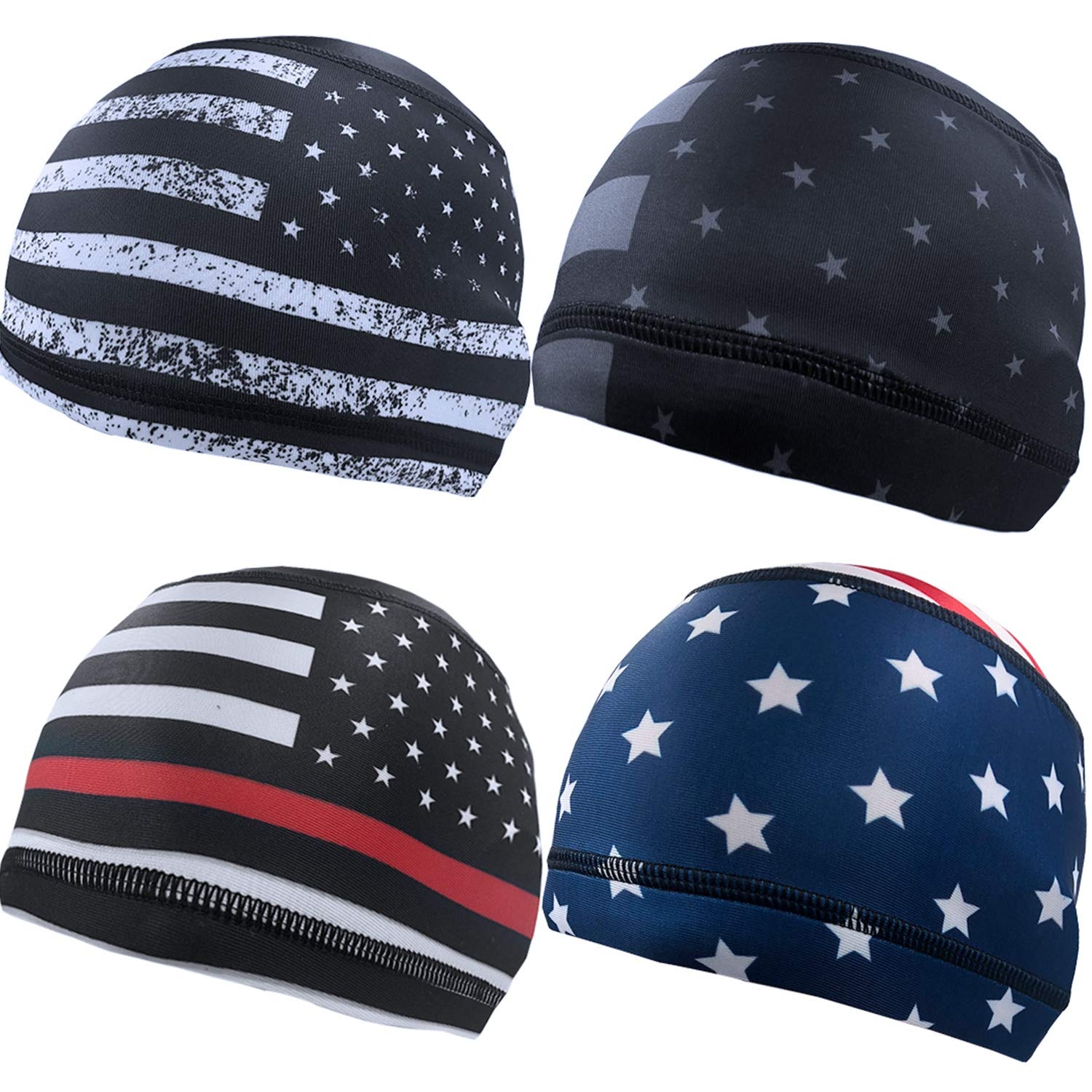 Geyoga 4 Pieces Cooling Skull Cap Helmet Liner Sweat Wicking Running Beanie Head Wrap Cycling Bandana for Men Women