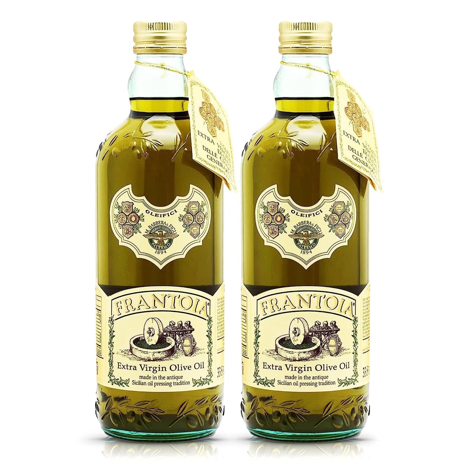 Frantoia Extra Virgin Olive Oil from Italy - Fruity, Unfiltered, Cold Extracted Authentic Sicilian Olive Oil - Fresh Harvest, Imported From Italy - 33.8 fl oz - Pack of 2