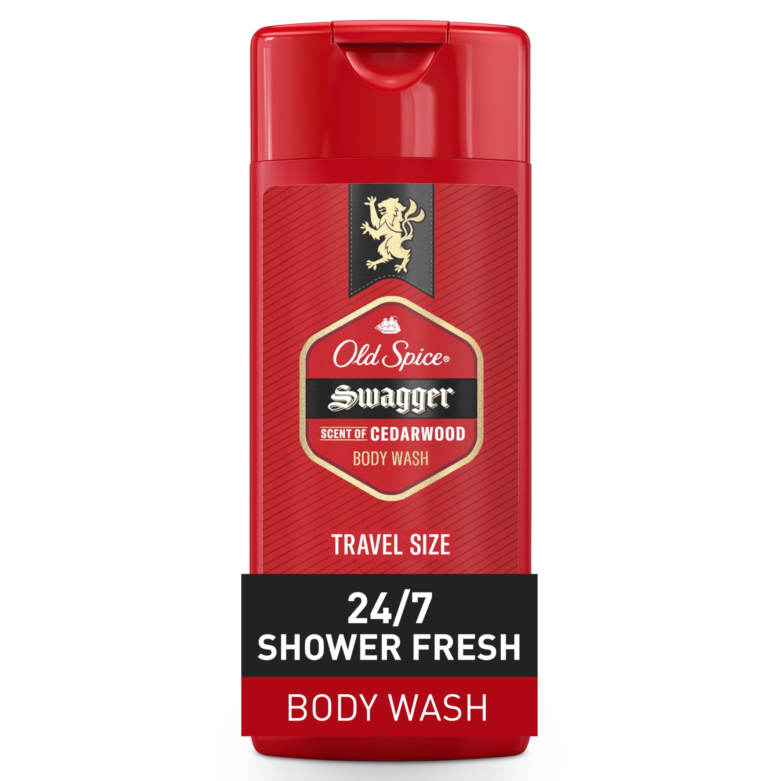Old Spice Refreshing Body Wash for Men, 3X Defense, 24/7 Shower Fresh with Long Lasting Scent, Travel Size, Red Collection, Swagger with Cedarwood Scent, 3 oz