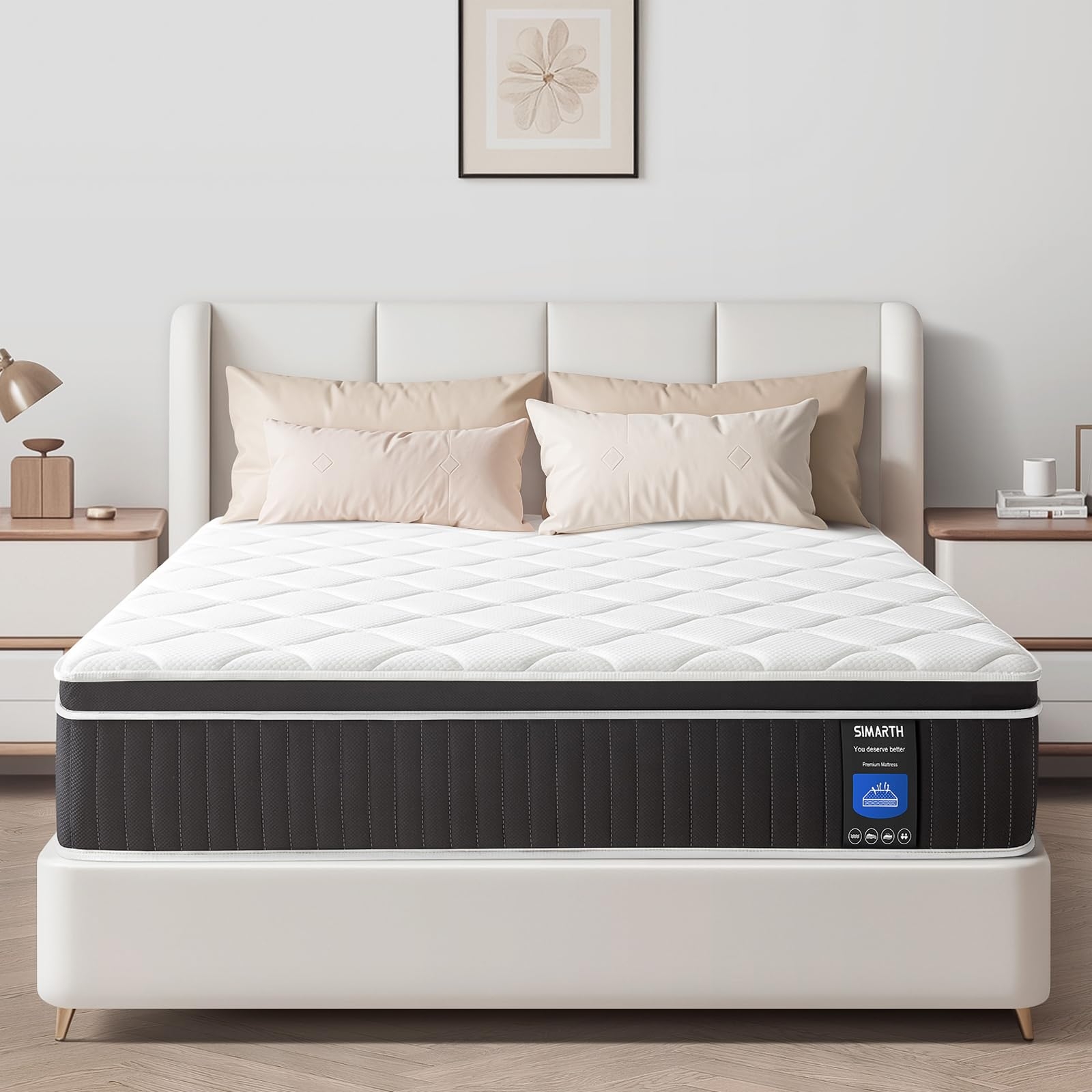 SIMARTH King Mattress, 12 Inch King Size Hybrid Mattresses in a Box Upgrade Strengthen, Gel Memory Foam King Mattress Made of Individually Pocketed Springs for Support & Pressure Relief, Medium Firm