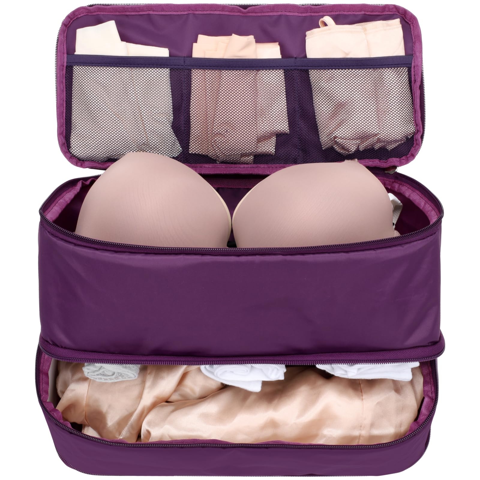 Cambond Travel Underwear Organizer Bag - 4-in-1 Double Layer Lightweight Bra Organizer, Portable Expandable Compression Packing Cubes Travel Packing Organizers, Underwear Storage Bag for Women