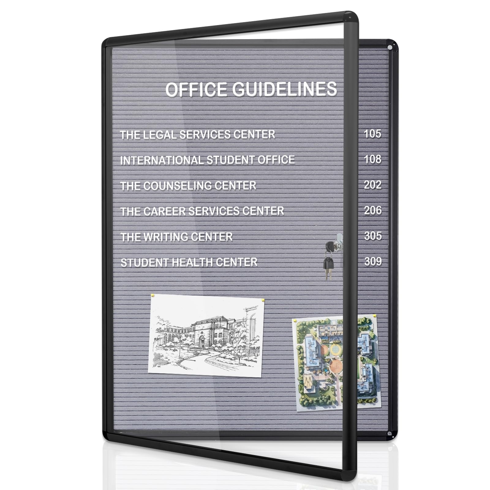 Enclosed Changeable Letter Board Sign 38x28 in, Message Board with Locking Door -Ideal for Office, School, Store, Community Center, Wall Mount, Aluminum Frame, Grey