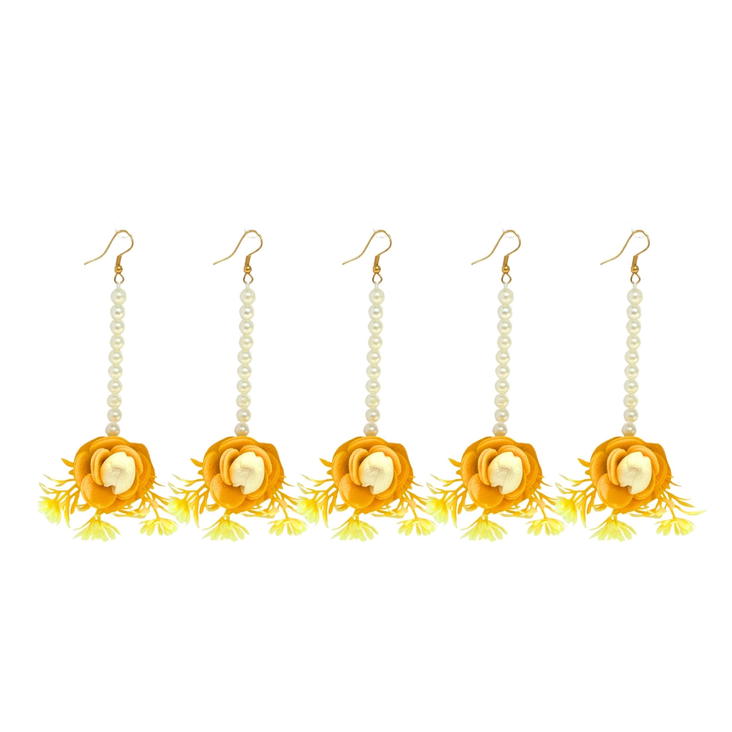Flower Maang Tikka Set for Wedding | Sagai| Haldi | Mehandi | Party in Yellow Colour for Women, Floral Jewellery/Jewelry Mangtika Combo 5 Pcs