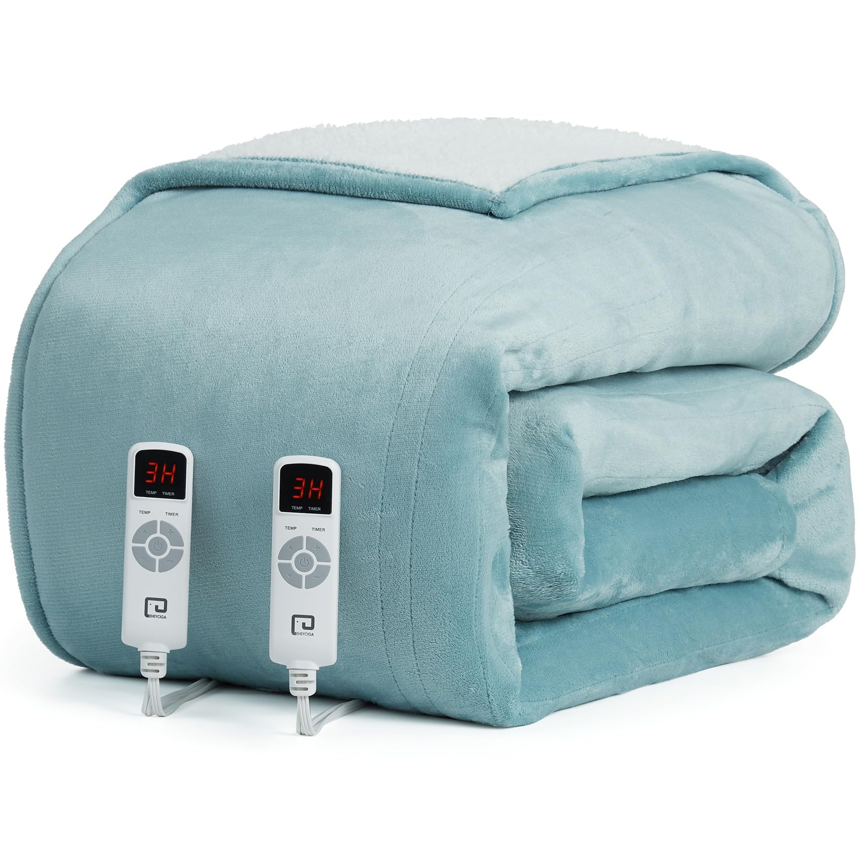 EHEYCIGA Electric Blanket Queen Size - 9 Heating Levels, 10 Hour Auto Off, Soft Cozy Sherpa, Dual Control, Fast Heating, 84 x 90 Inches