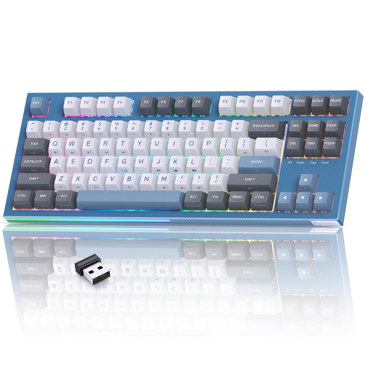 KEMOVE K87 Wireless TKL Mechanical Gaming Keyboard, Hot-swappable, RGB Backlit, Programmable, Bluetooth/2.4GHz/USB-C, 80% 87 Keys Compact Keyboard with Tactile Brown Switch for Windows/Mac/Linux