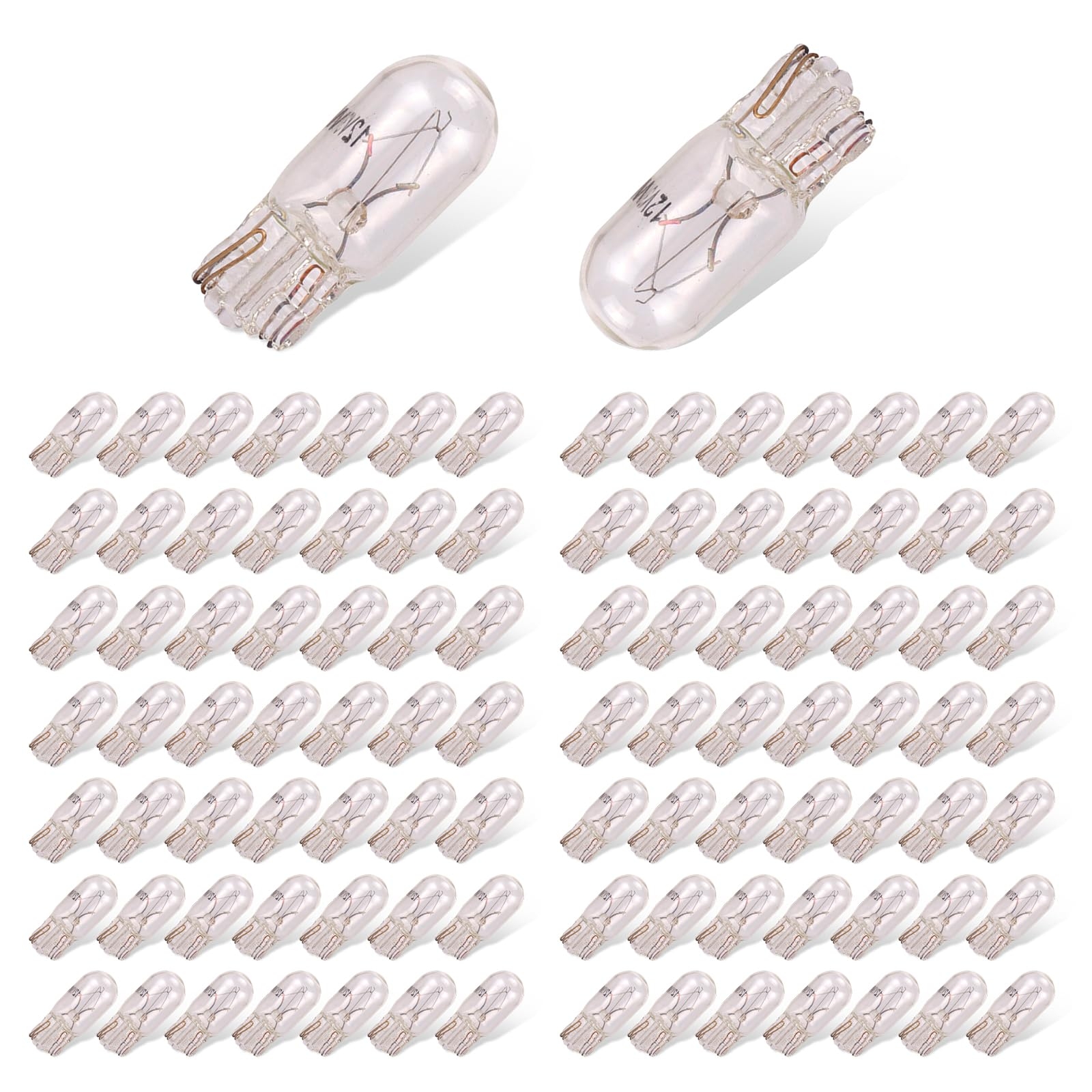 GKmow 100 PCS Car Brake Light Bulb, T10 12V 5W Halogen Incandescent, Turn Signal, Reverse Light, Daytime Running Bulb, Replacement for Cars, Trucks, SUVs (White)