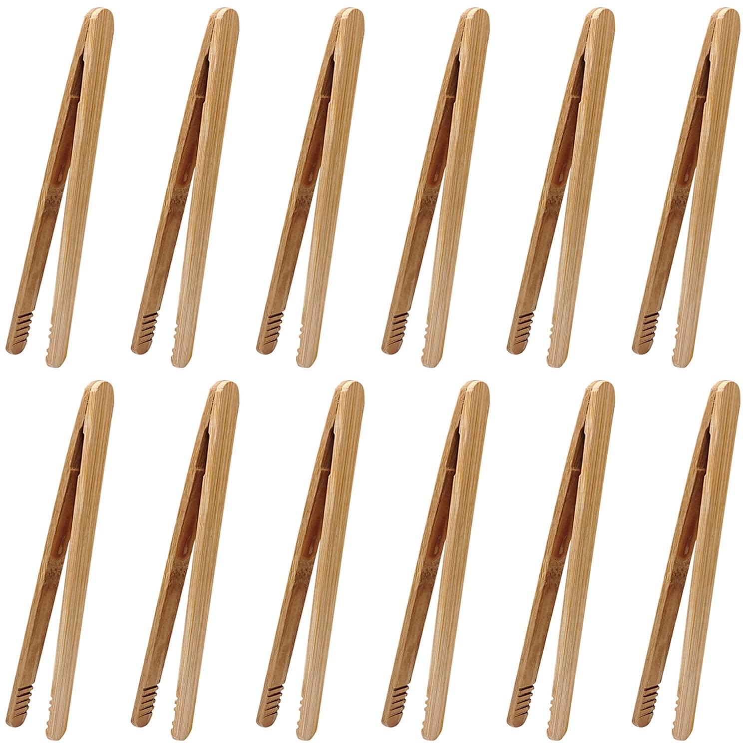 12 Pcs Bamboo Tongs 7 Inch Bamboo Toast Tongs for Serving Pickle Muffin, Cheese Fruits Salad, Toast & Bread