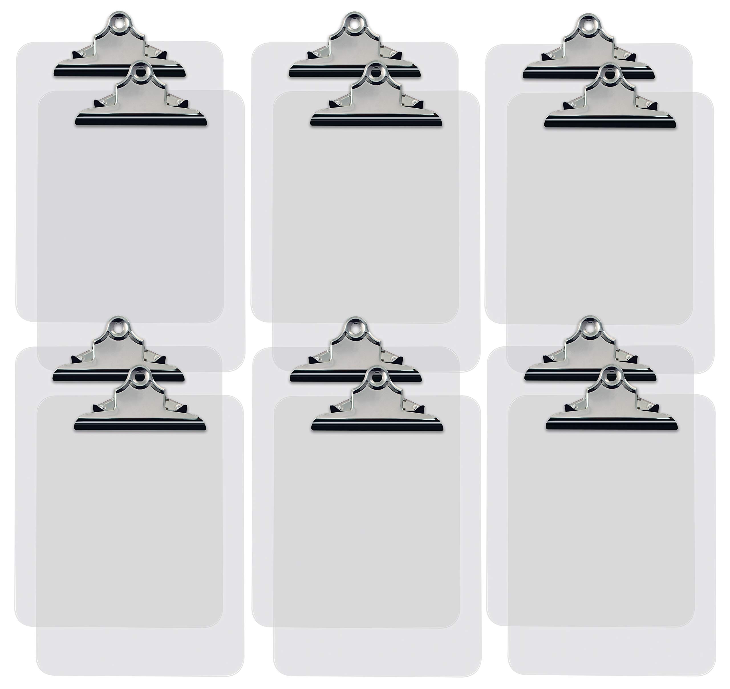 Better Office Products Clear Plastic Clipboards, 12 Pack, Durable, 12.5 x 9 Inch, Standard Metal Clip, Transparent, See-Through Clear, Set of 12
