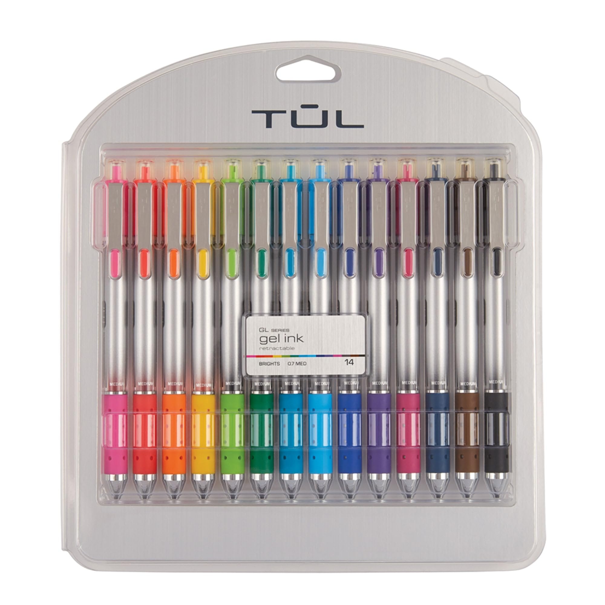 TUL WHJJK Retractable Gel Pens, Bullet Point, 0.7 mm, Gray Barrel, Assorted Standard and Bright Ink Colors, Pack of 14, SG_B01NBW93N6_US