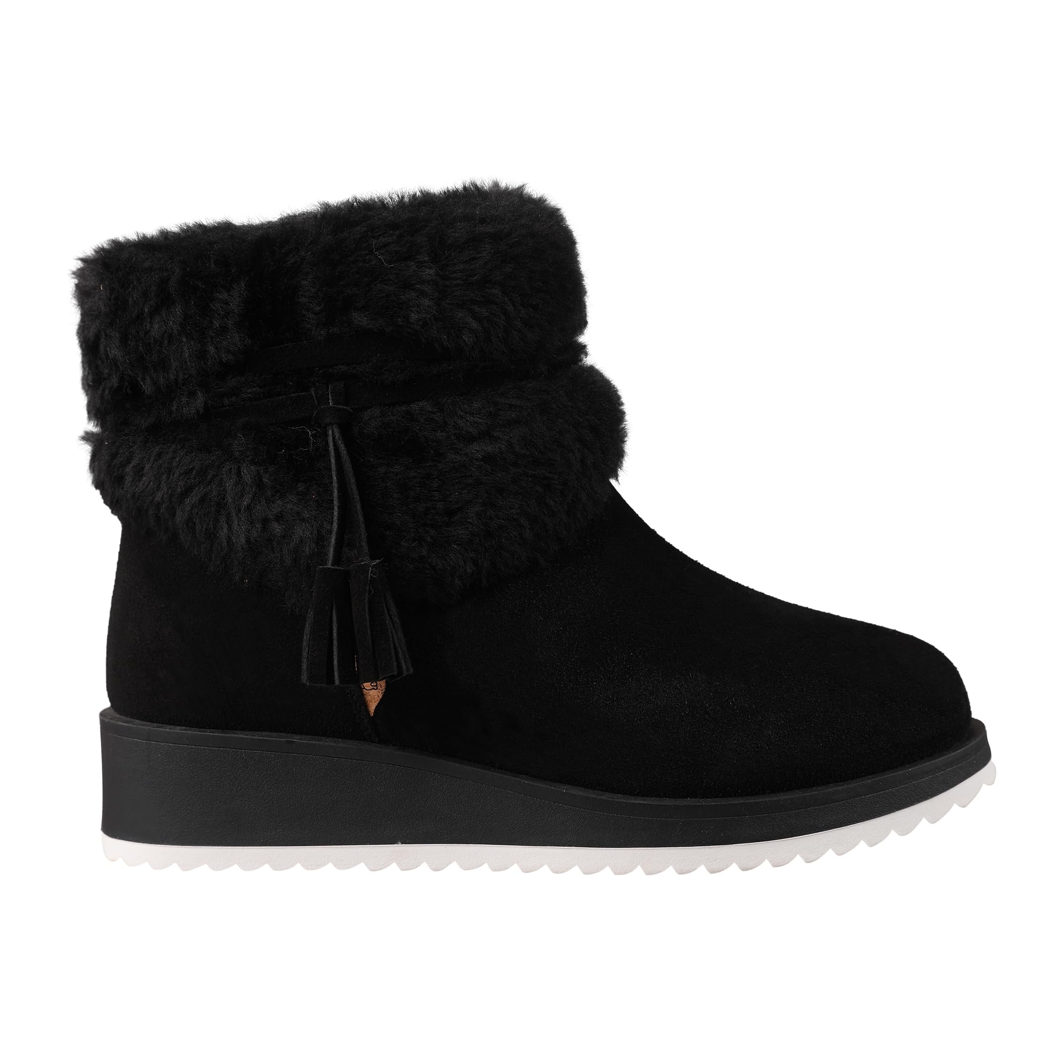 Lamo Women's Bailee Wedge Boots with Zipper For Women- Stylish Suede Boots with Faux Rabbit Fur Collar, NeverWet Water and Stain Resistance, Premium Faux Fur Lining, 1.5" Heel