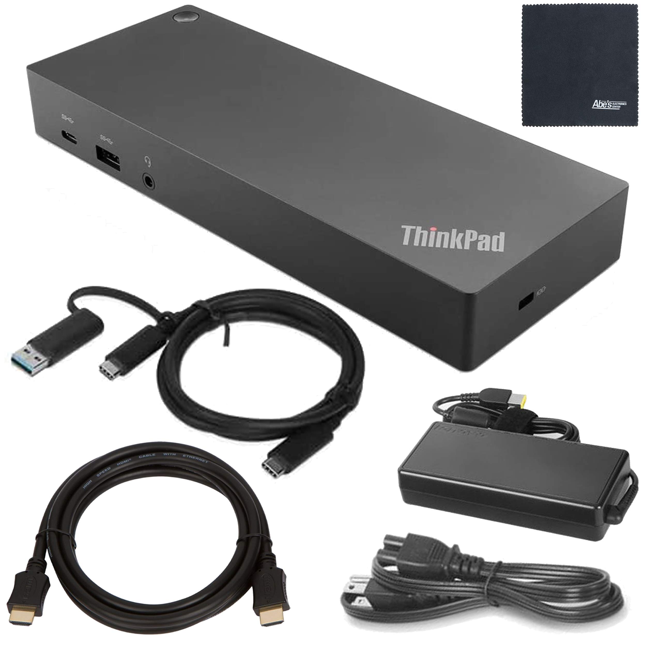 Lenovo ThinkPad Hybrid USB-C Dock US (40AF0135US) with USB Type-A Adapter + ZoomSpeed HDMI Cable (with Ethernet) + Starter Bundle