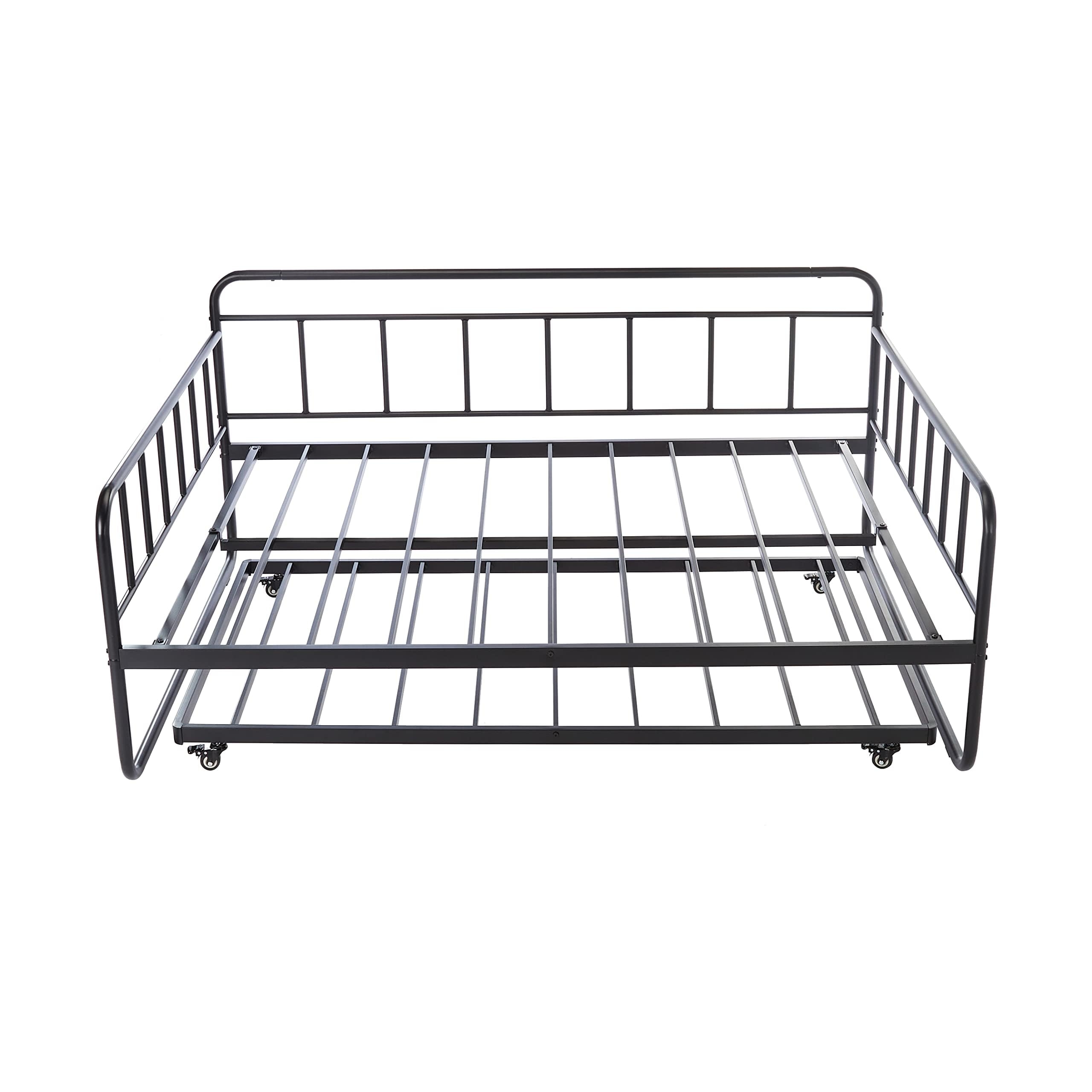 Amazon Basics Full Daybed and Twin Size Trundle Bed Frame Set, Space Saving Steel Slat Support, Black