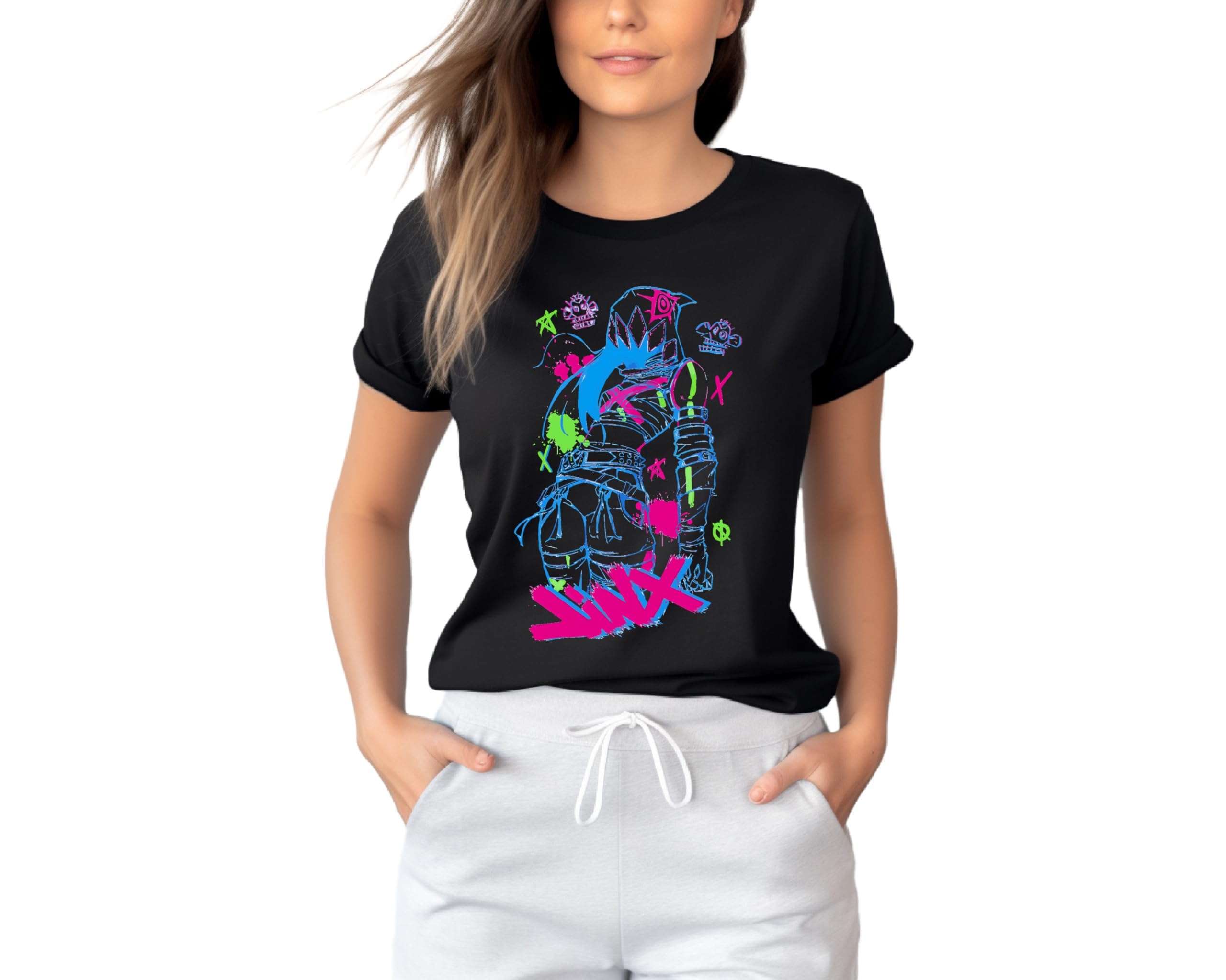 Arcane T-Shirt, Monkey Graffiti Powder Anime Tee, Arcane Inspired Shirt, Street Art Graphic Tee, Anime Powder Shirt, Graffiti Style T-Shirt (Black, Adult/M)