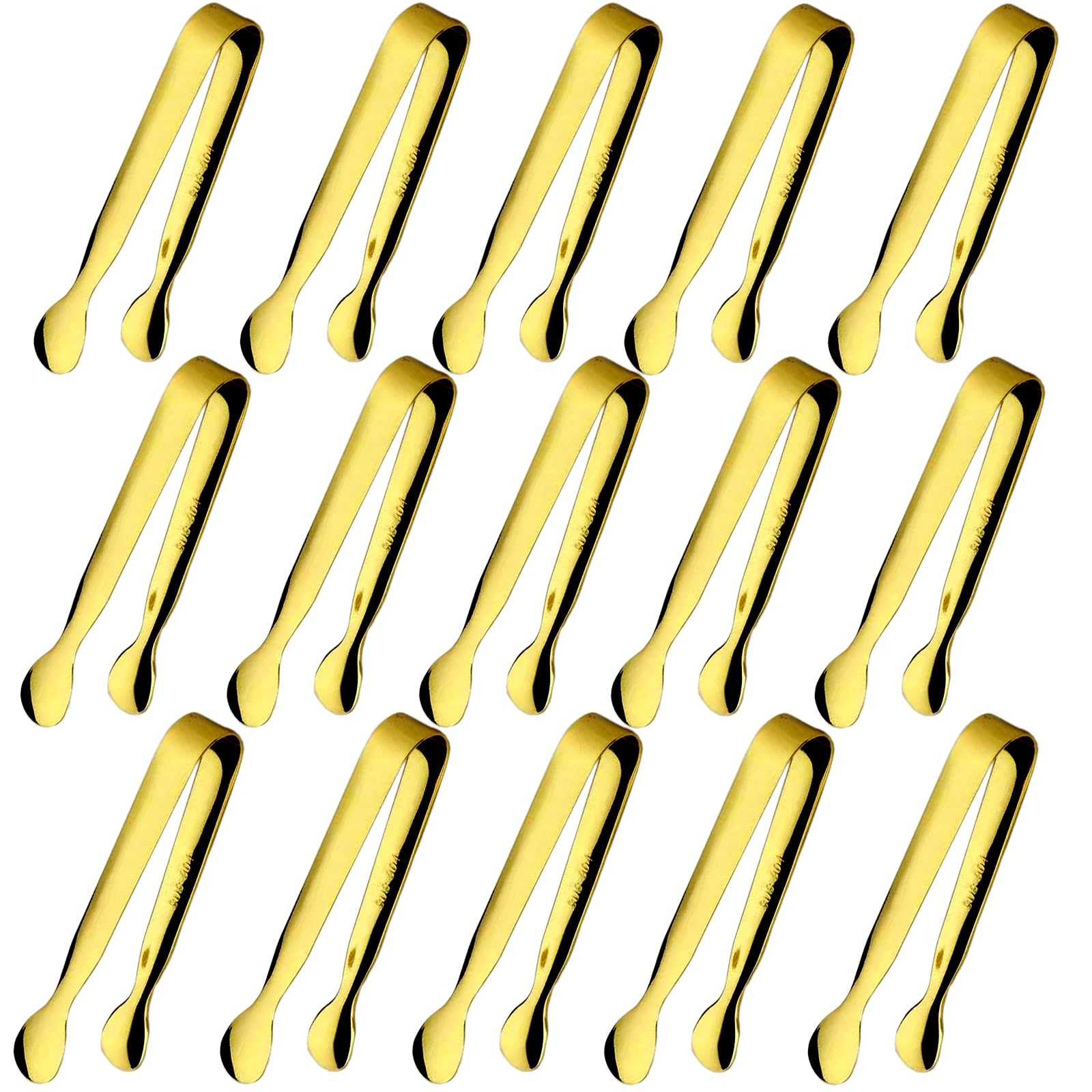 15PCS Mini Tongs for Serving, Ice Tong Stainless Steel Gold Tongs, 4.25Inch Small Sugar Tong, Kitchen Tong Mini Serving Utensils for Appetizers, Charcuterie, Gold Utensil for Dessert Table, Tea Party