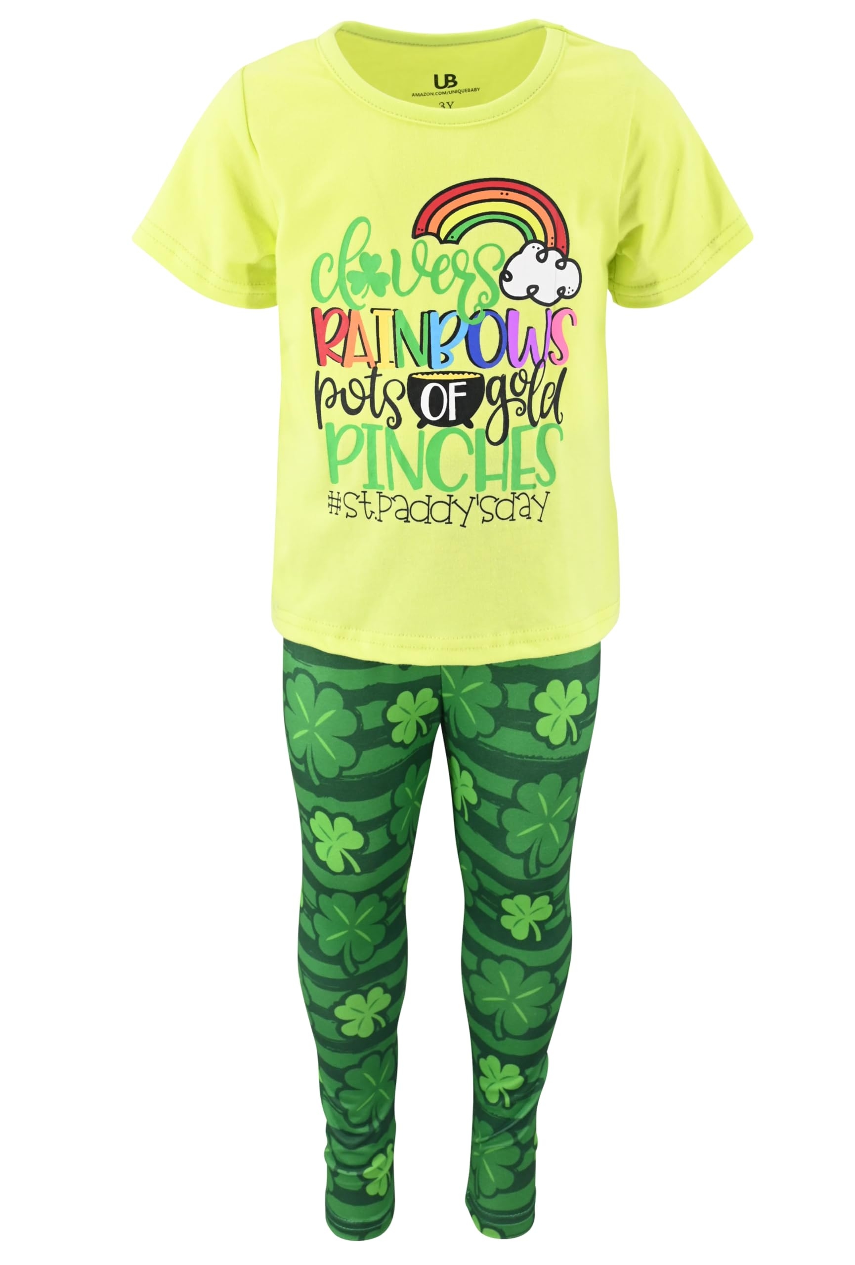 Unique Baby 2 Piece Girls Printed Leggings Outfit with Short Sleeve Shirt Kid and Toddler Clothes Set