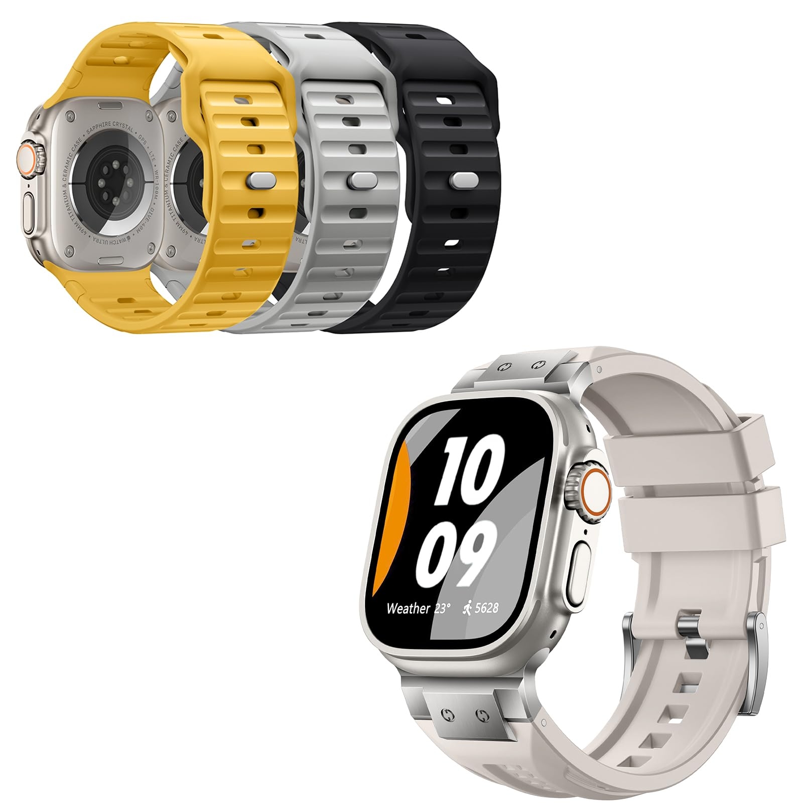 Bandletic R-Steel and 3 Pack R-Lite Fit Silicone Band, Speciall Designed for Apple Watch Ultra Bands for Men