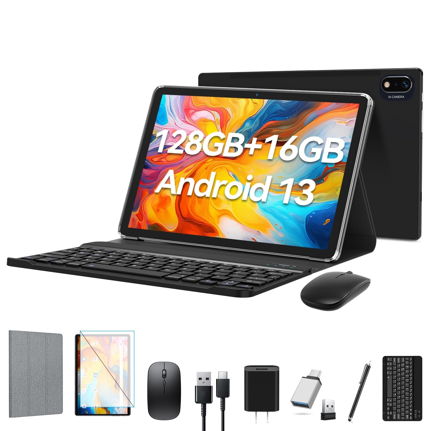 Android 13 Tablet 2025 Latest 10 inch Octa-Core Tableta, 128GB ROM+16GB RAM (8+8 Virtual)+1TB Expand, 5G WiFi Tablets with 13MP+8MP Camera, 8000 mAh Battery, 2 in 1 Tablet with Keyboard, Mouse, Case