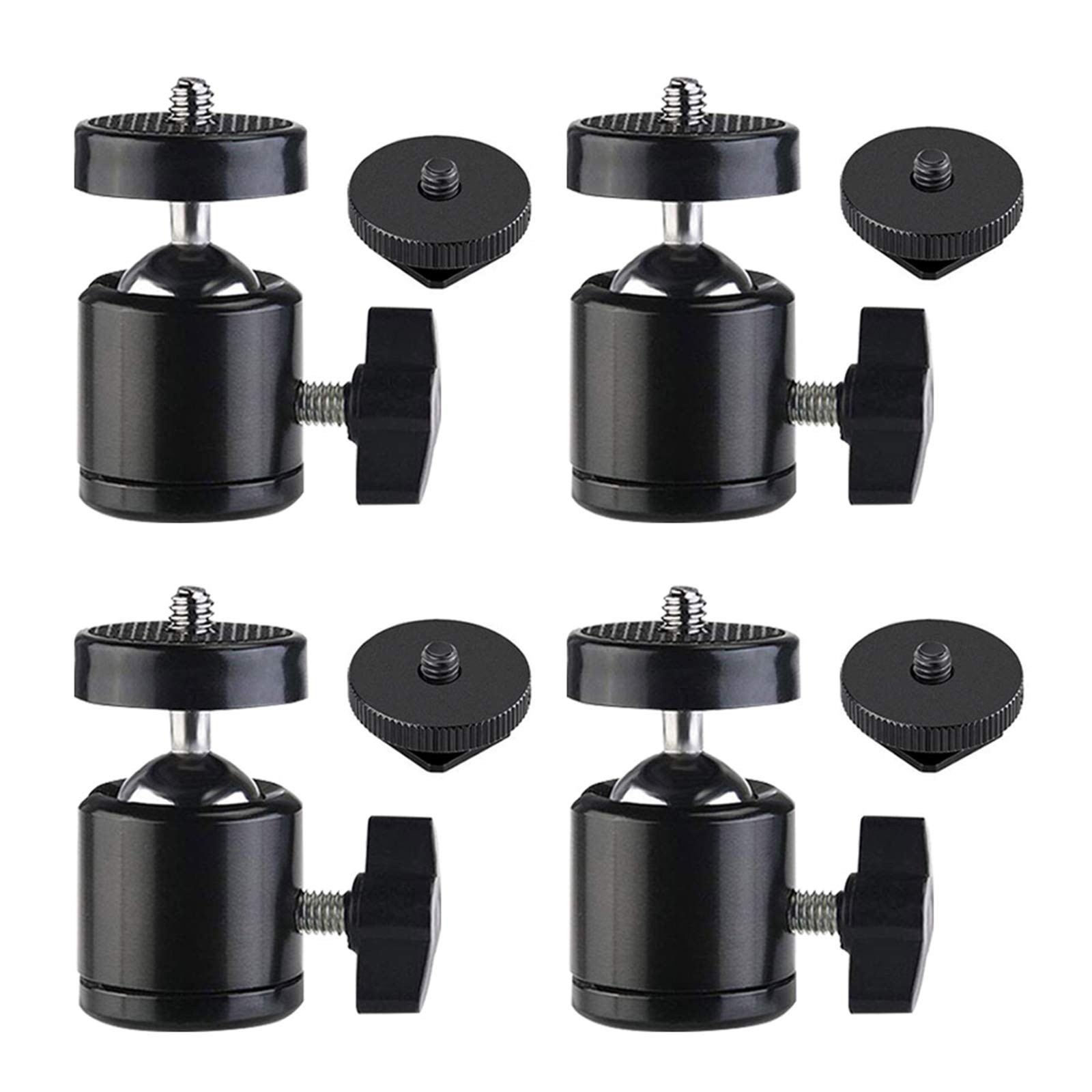 SLOW DOLPHIN Hot Shoe Mount Adapter 360 Degree Swivel Mini Ball Head 1/4 Tripod Screw Head for Cameras, Camcorders, Smart Phone, LED Video Light, Microphone(4 Packs)