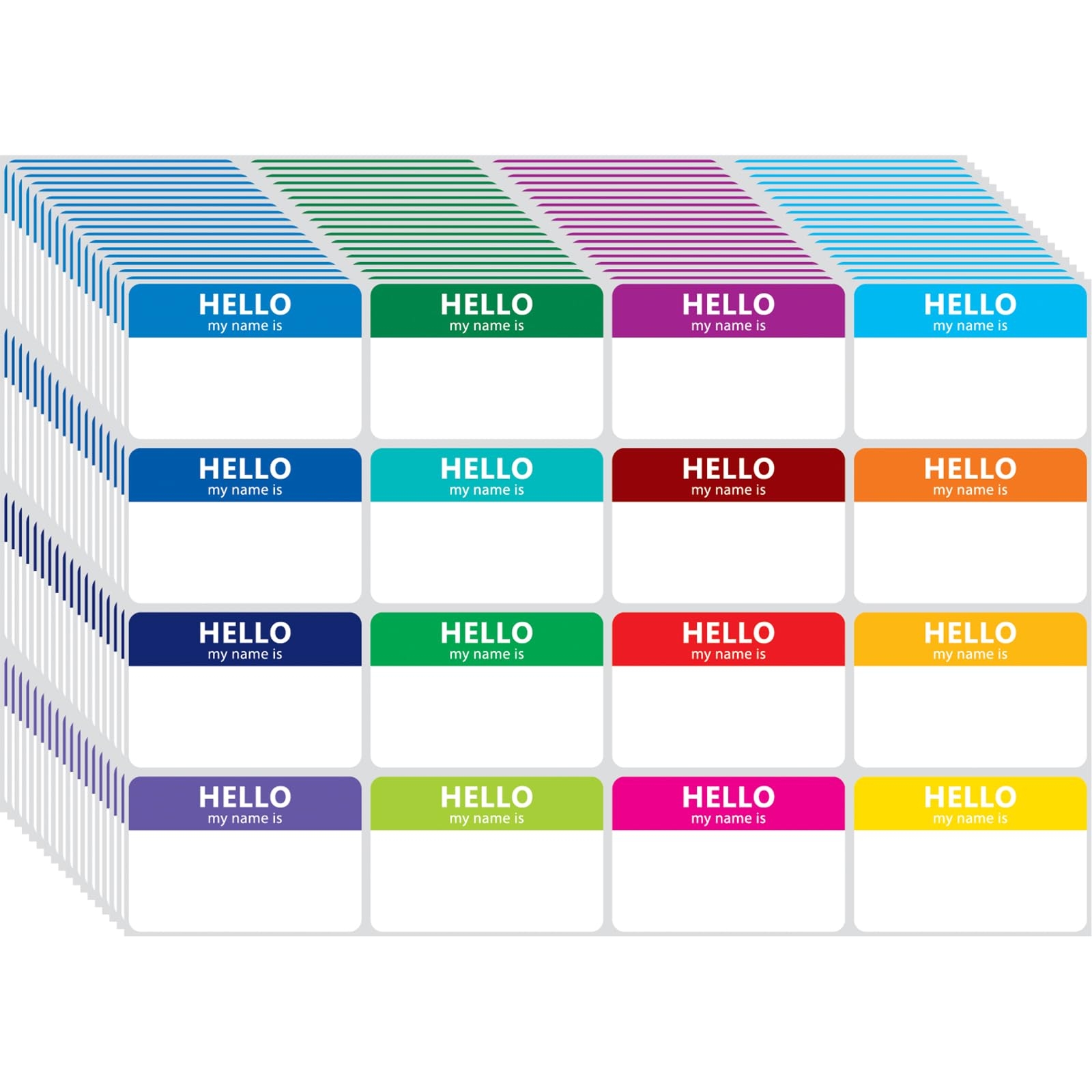 400 Pcs Name Tags Colorful Sticker-16 Colors (3"x2") Hello My Name is Peel & Stick Identification Badges for School, Office, Conferences & Family Parties.