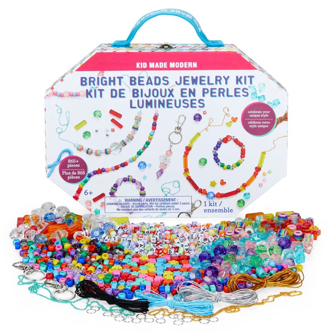 Kid Made Modern - Bright Beads Jewelry Kit - Bead Bracelet Kit - 865+ Piece Set - DIY Kids Crafts - Bulk Craft Set - Create Your Own Art - Includes Art & Jewelry Supplies - Ages 6+