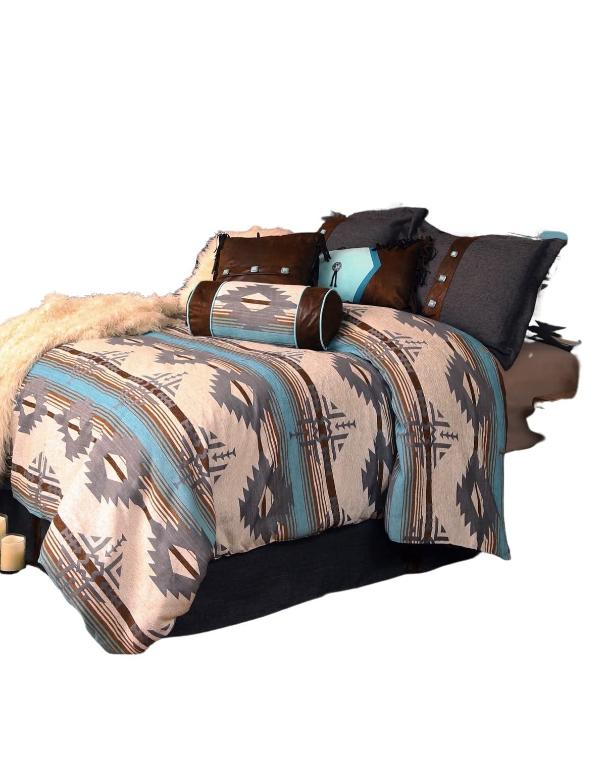 CARSTENS, INC. Woven Chenille 5-Piece Rustic Western Bedding Comforter Set, Badlands Sky, King