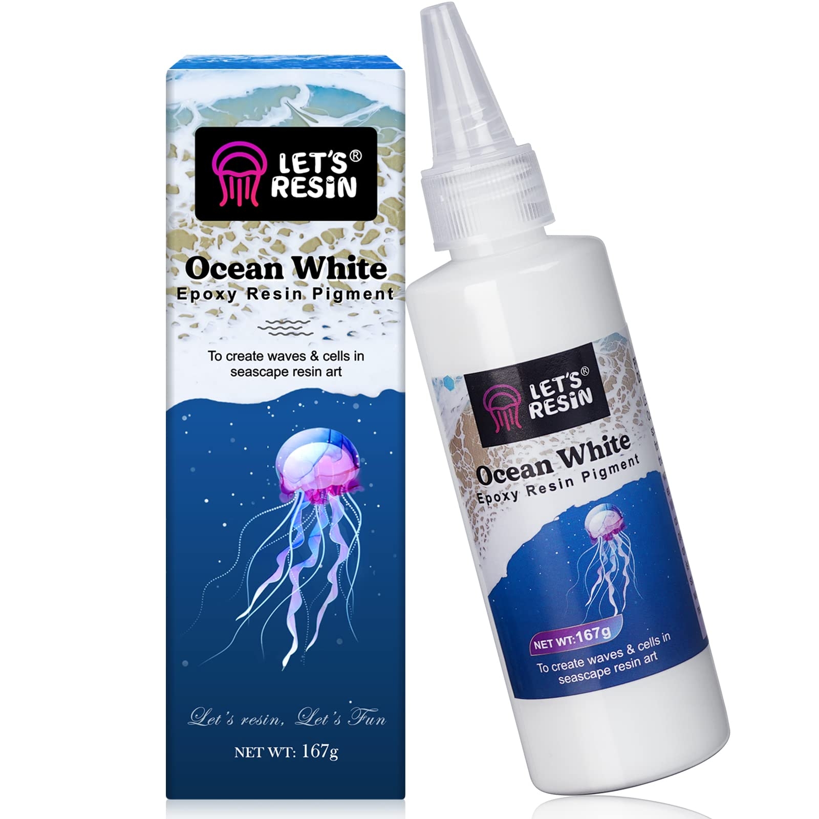 LET'S RESIN Ocean White Epoxy Resin Pigment 167g/5.89oz, High Concentrated Paste for Epoxy & UV Resin, UV Resistant Opaque Pigment for Creates Cells & Lacing, 3D Flower Coasters