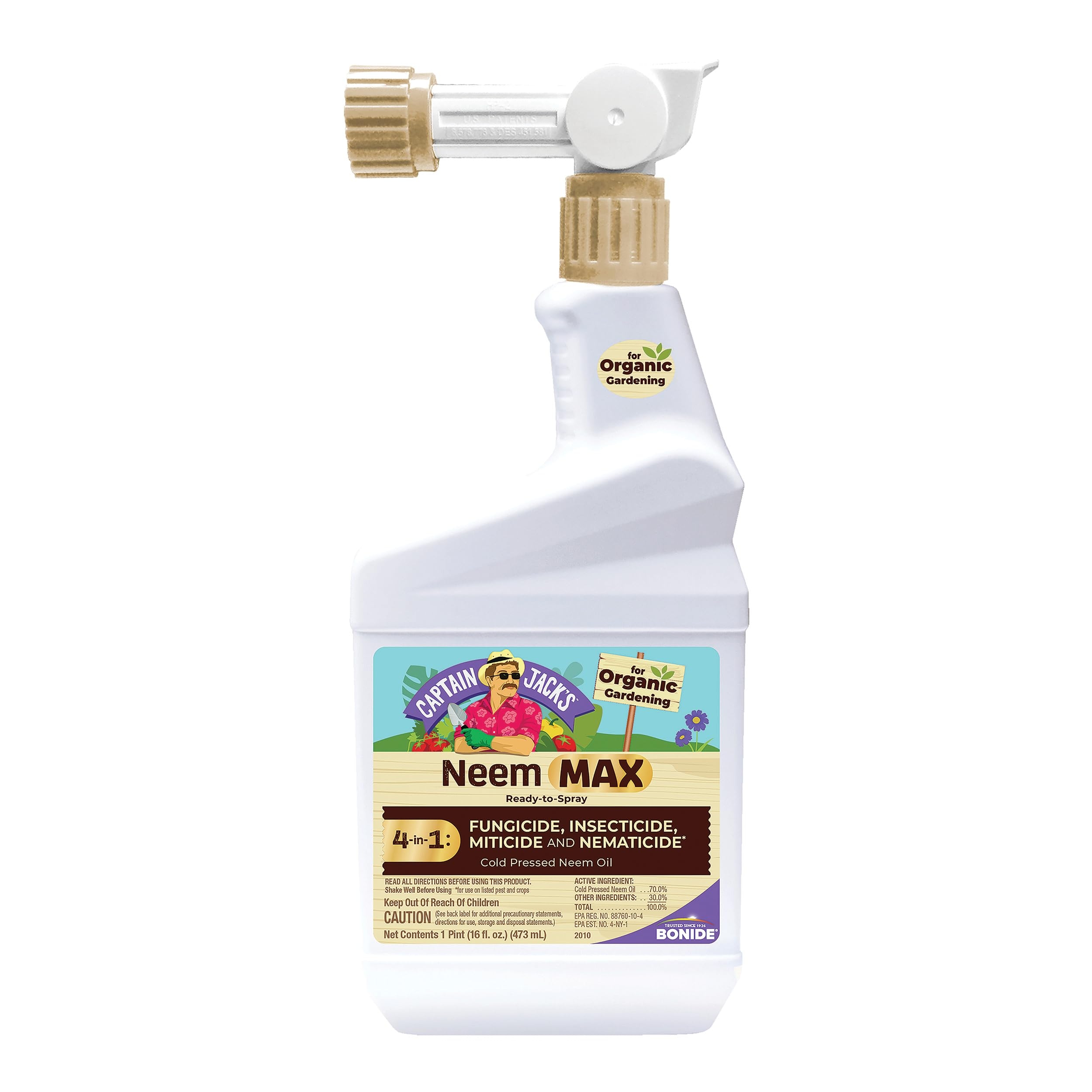 Bonide Captain Jack's Neem Max, 16 oz Ready-to-Spray Cold Pressed Neem Oil, Multi-Purpose Insecticide, Fungicide, Miticide and Nematicide for Organic Gardening