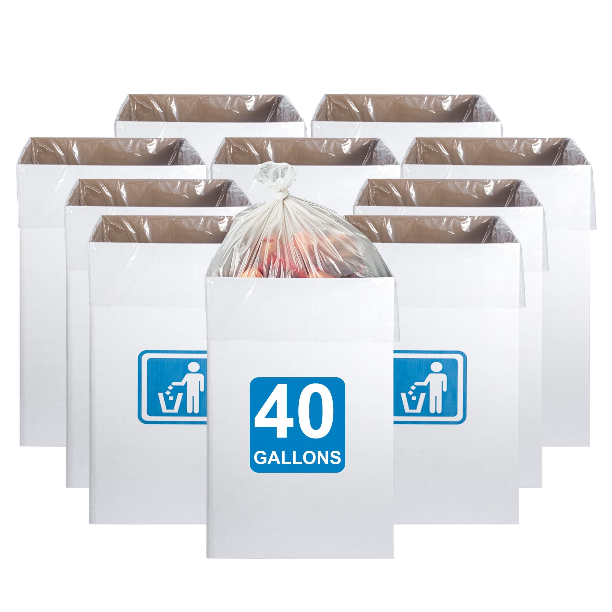 40 Gallon cardboard trash cans for events (Pack of 10)， With 20 Liners Included，Be applicableOutdoor Events pop up trash cans for parties，Reusable Portable Garbage Can