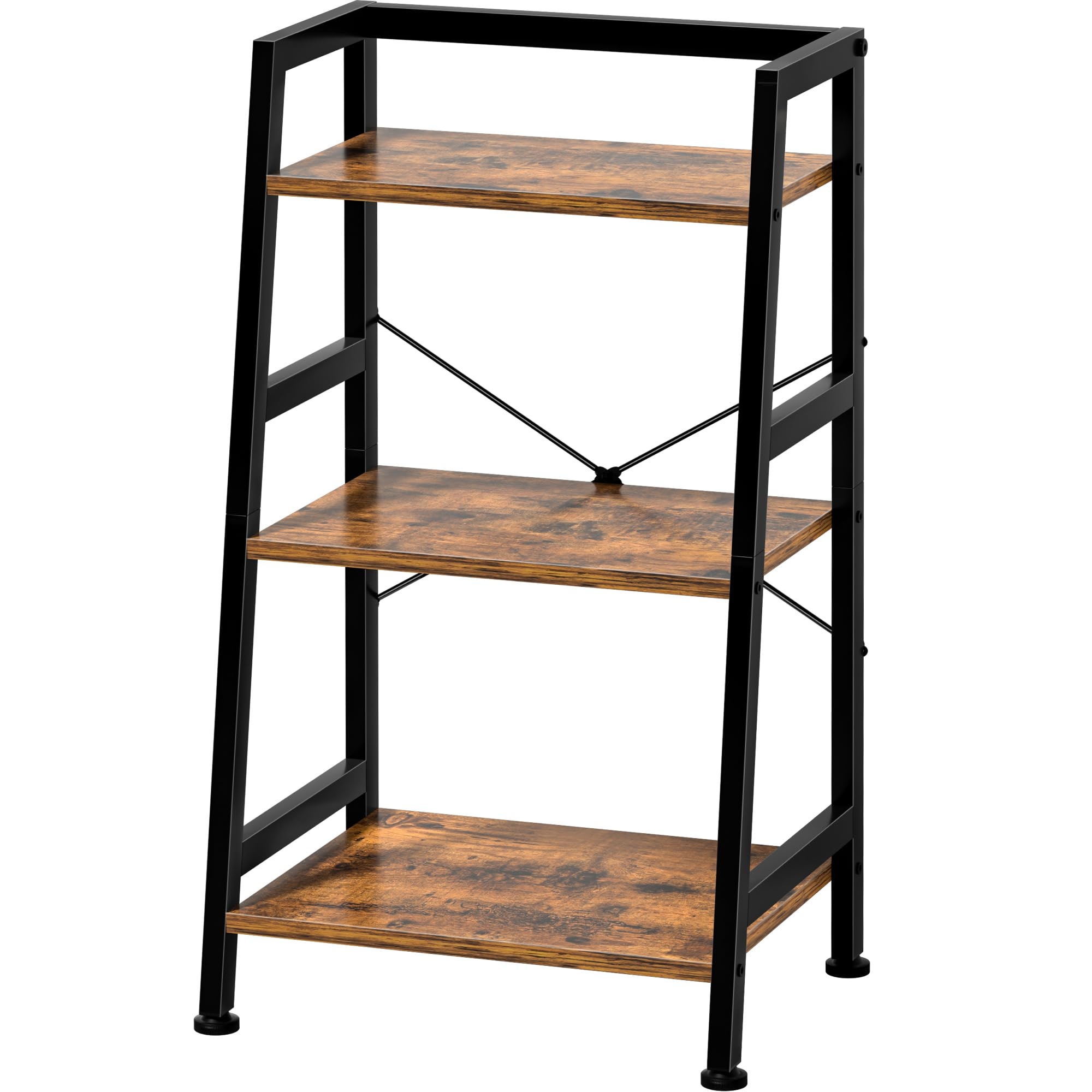 3-Tier Bookshelf, Ladder Shelf, Industrial Bookcase with Steel Frame, Metal Small Bookcase, Stand up Shelves for Living Room, Home Office, Kitchen, Bedroom, Industrial Style（Rustic Brown & Black）