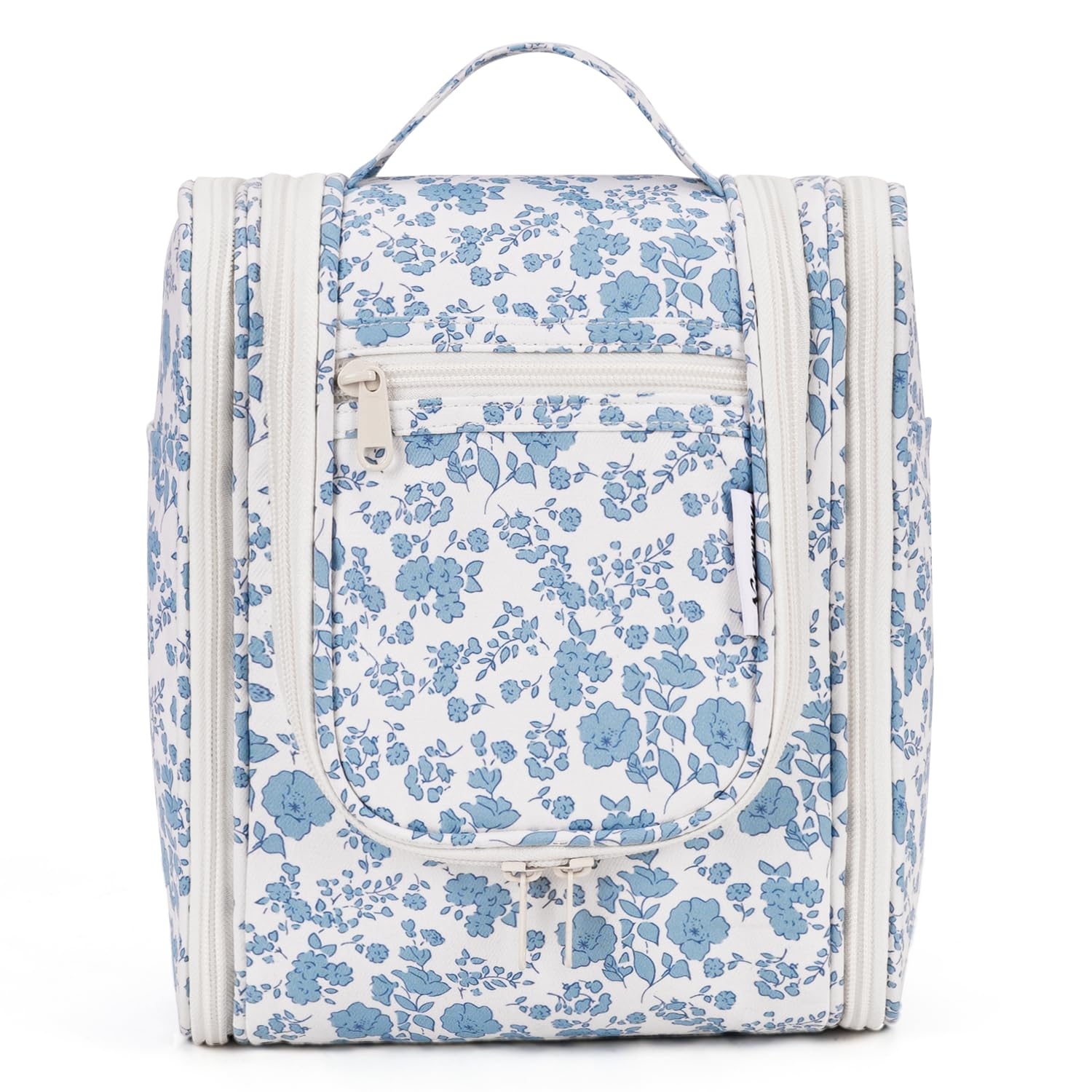 Narwey Hanging Toiletry Bag Women Travel Makeup Bag Organizer Toiletries Bag for Travel Size Essentials Accessories Cosmetics (Medium,Little Blue Flower)