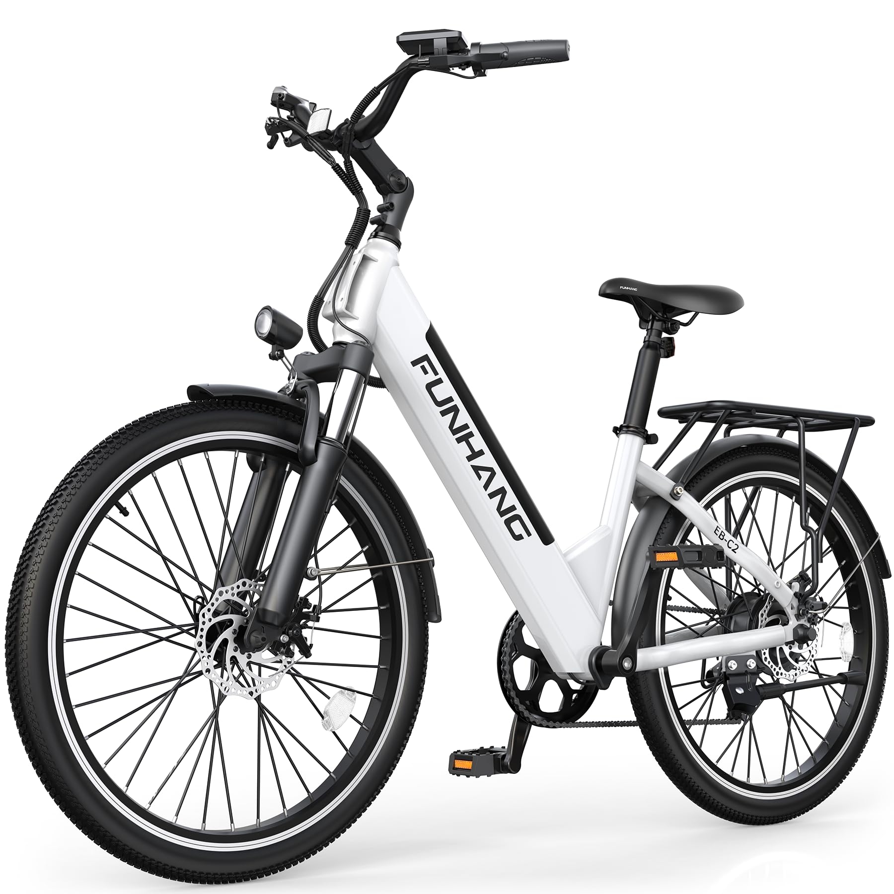Funhang Electric Bike for Adults, 1000W Peak EBike, 50 Miles 21.7MPH Adult Electric Bicycles with 48V Built-in Removable Battery, Adjustable Stem, Rear Rack, 7 Speed, 26" Step-Thru E Bike for Commute