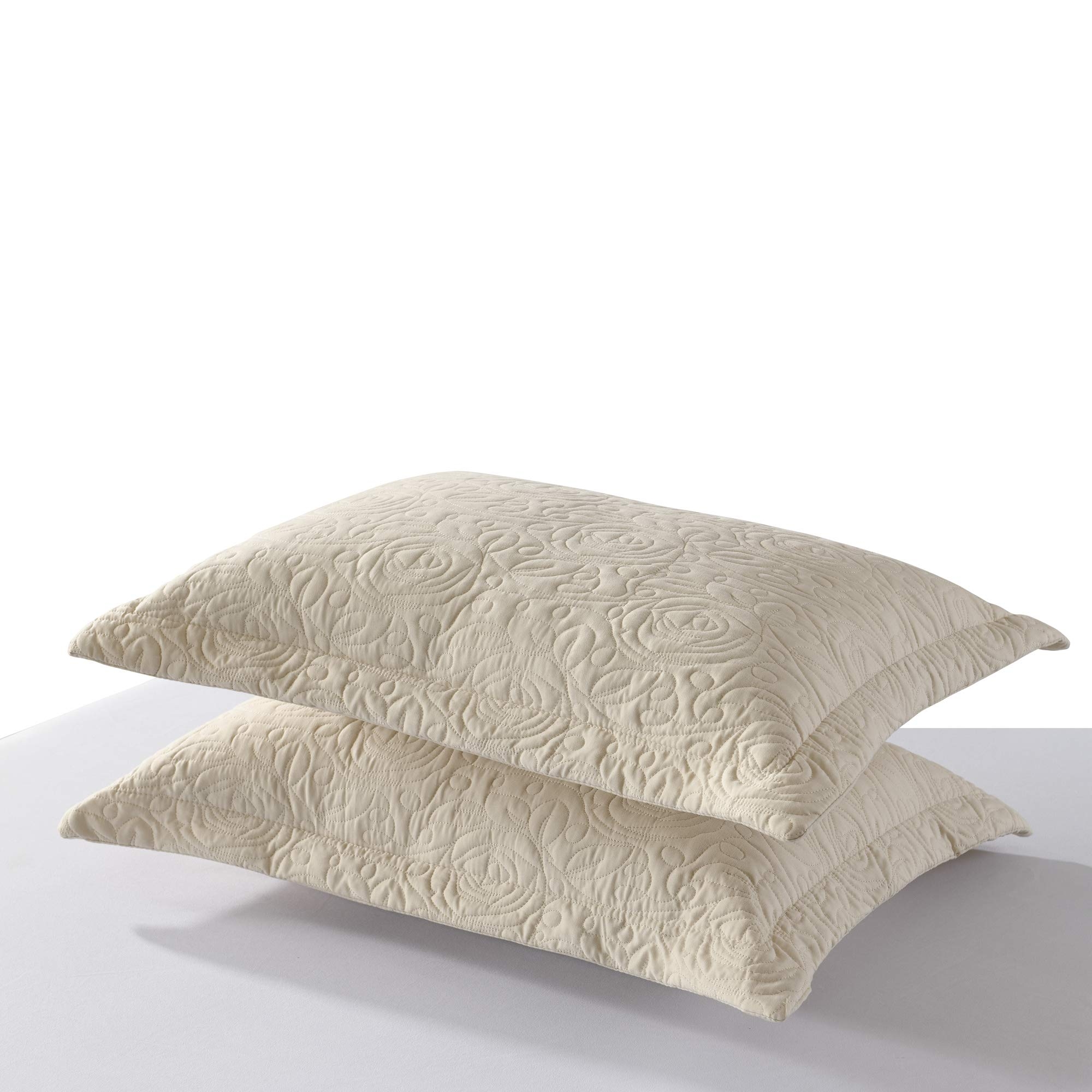MarCielo 2-Piece Embroidered Pillow Shams, Queen Size Decorative Microfiber Pillow Covers Set, Standard Size Beige