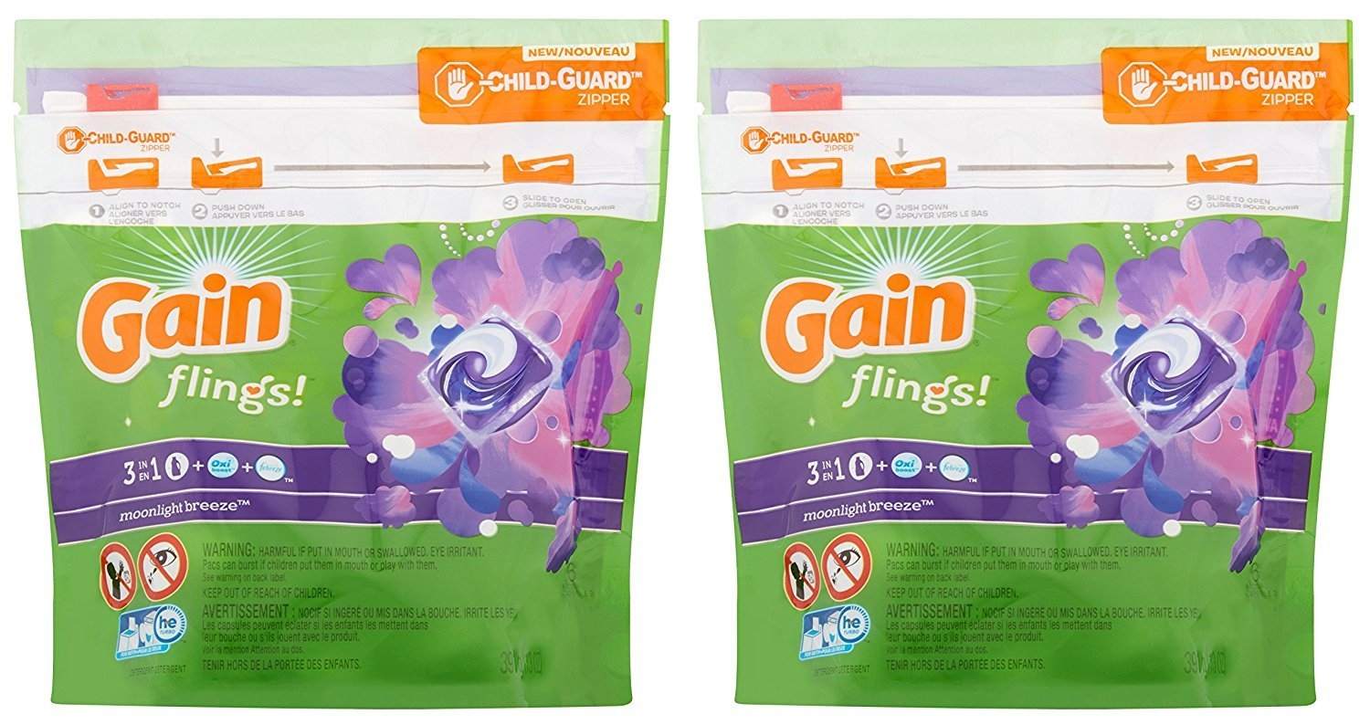 Gain Flings Laundry Detergent Pods - Moonlight Breeze - 16 Count Pods Per Package - Pack of 2 Packages