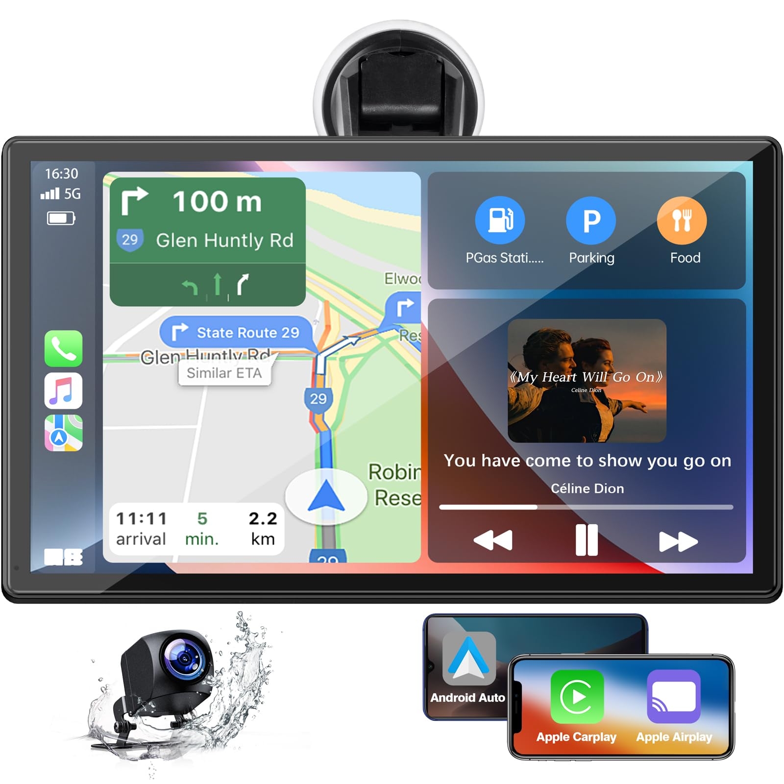 9-Inch Wireless Car Stereo with Carplay, Backup Camera, GPS Navigation, Android Auto - by LAMTTO
