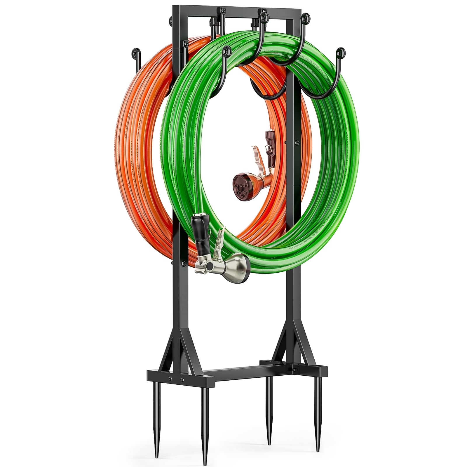 Kcysta Garden Hose Holder Freestanding, Double-Sided Water Hose Holders for Outside, Heavy Duty Metal Hose Stand Hanger Storage Rack