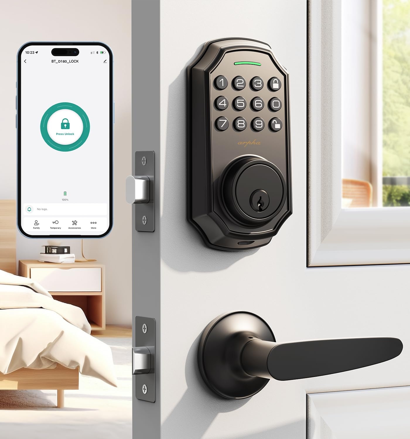 Keyless Entry Door Lock With 2 Handle Set - App Control Electronic Keypad - 100 Code Capacity - Front Door Set - One Time Code - Auto Lock Easy Installation