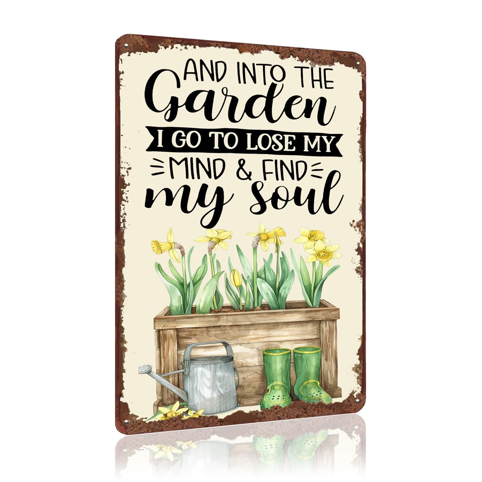 WIZYXQ Metal Signs And Into The Garden I Go To Lose My Mind And Find My Soul Retro Tin Sign Wall Decor for Home Office Kitchen Bar Cafe Garden 12x8 Inch